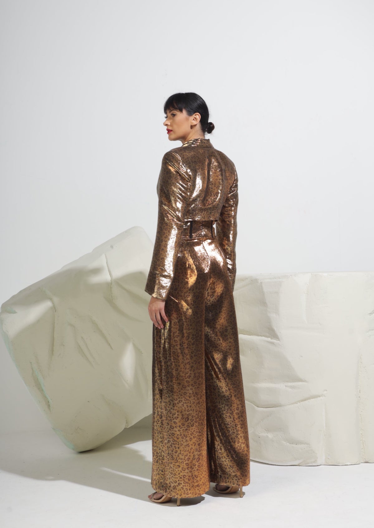 Leopard Print Corset Wide-Leg Trousers