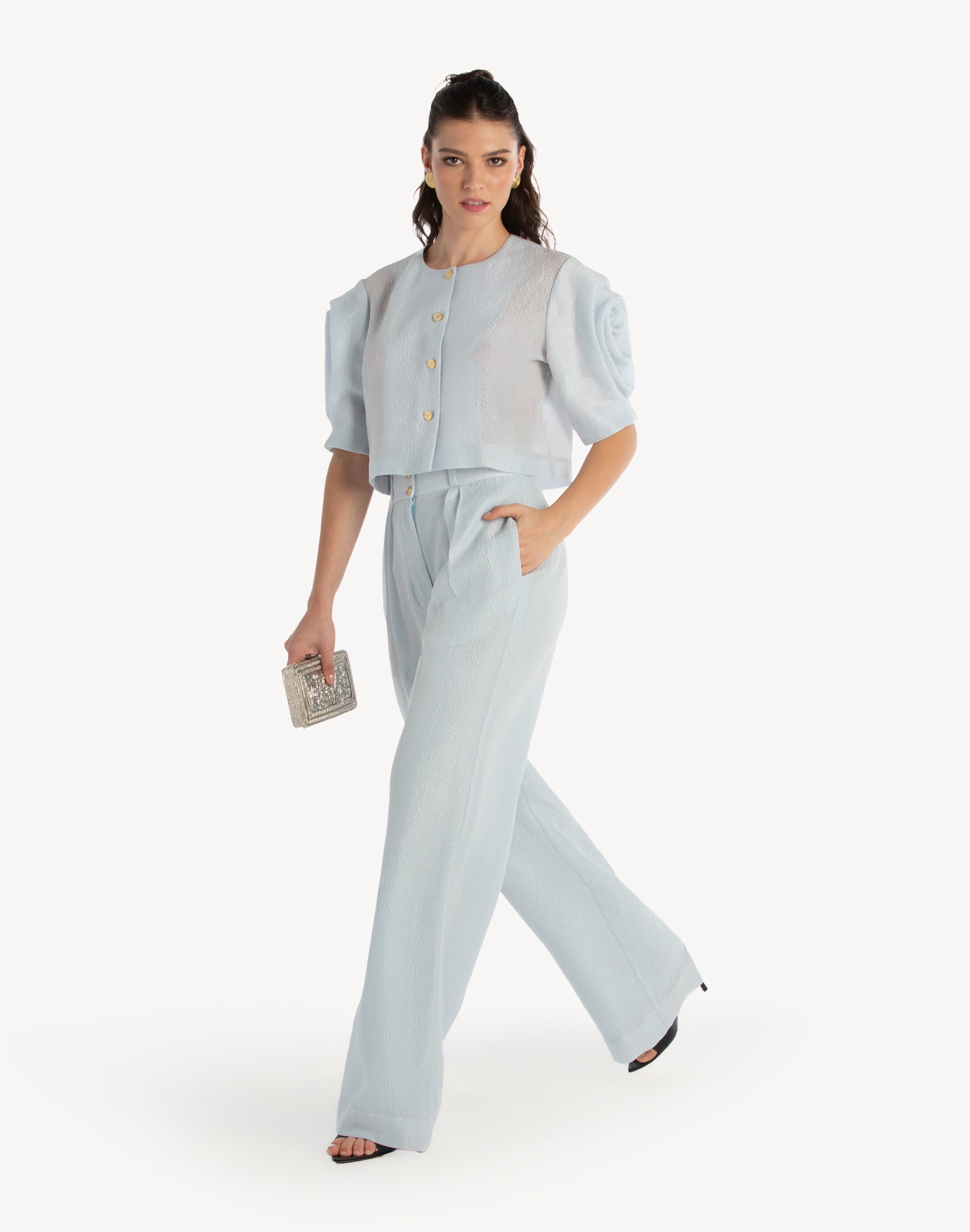 Silk Brocade High-Waisted Trousers