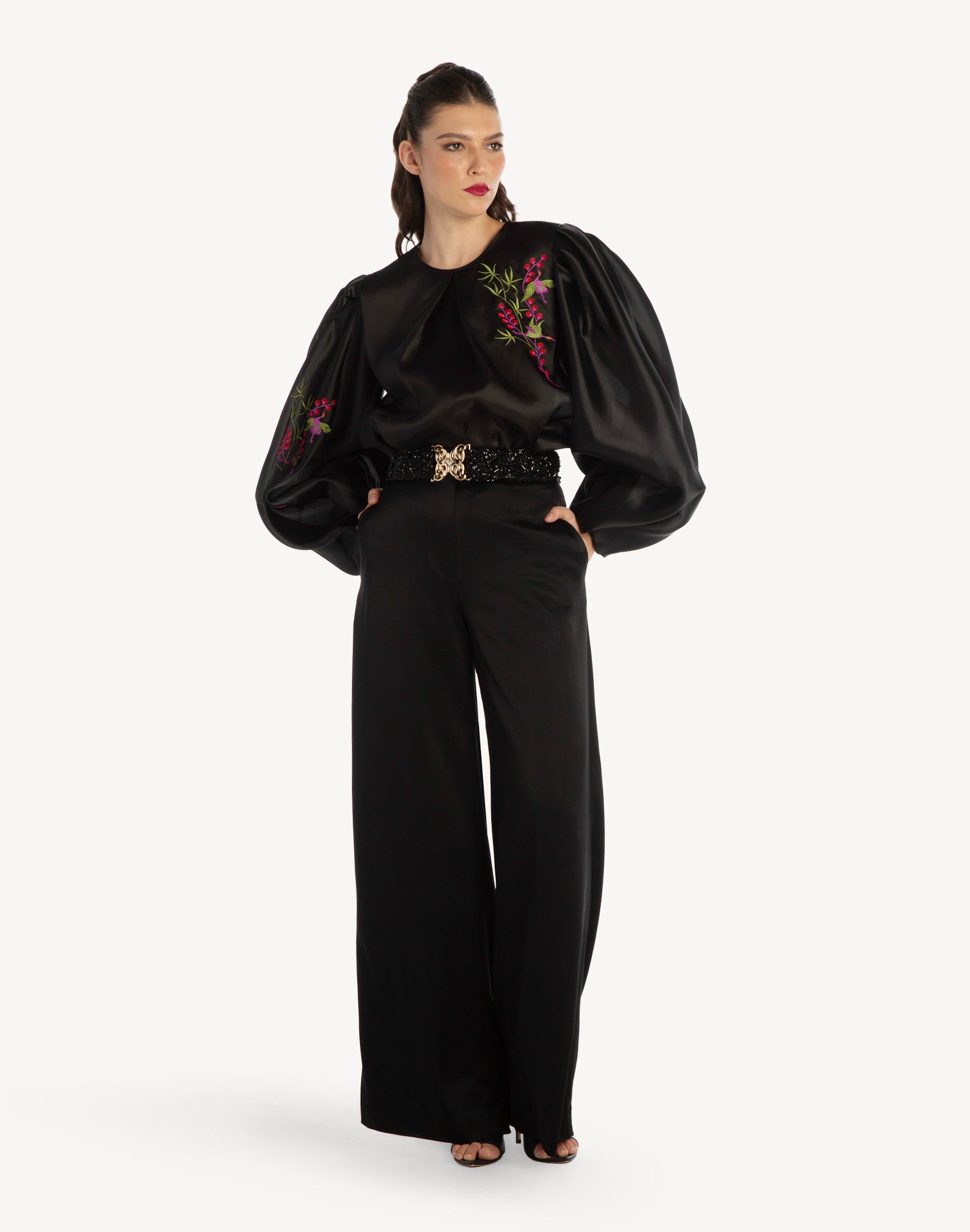 Embroidered Organza Sleeve Blouse