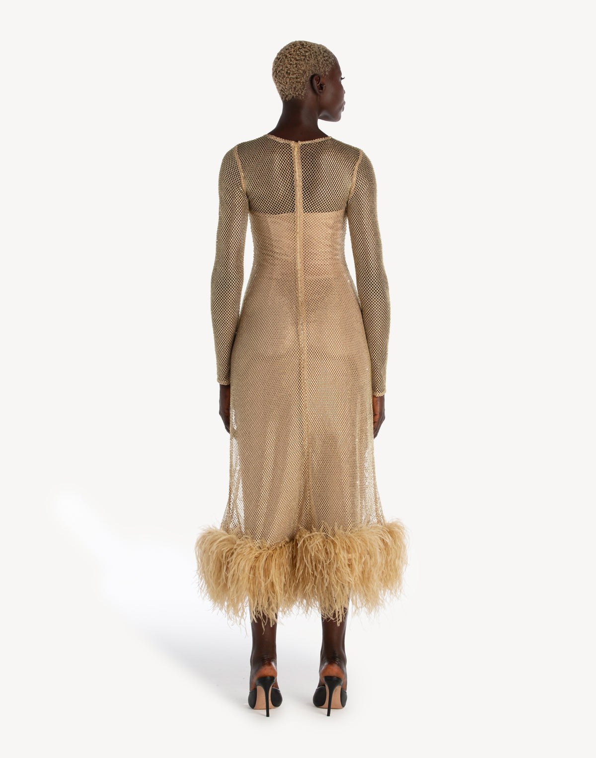 Feather-trimmed Crystal Embellished A-line Dress