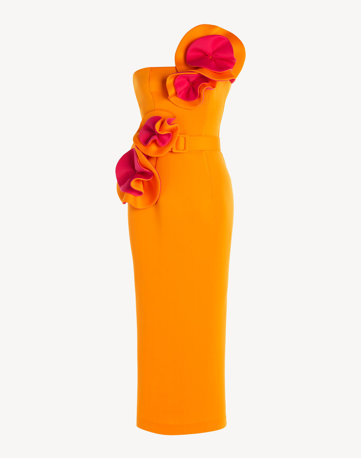 Floral Appliqué Pencil Belted Midi Dress