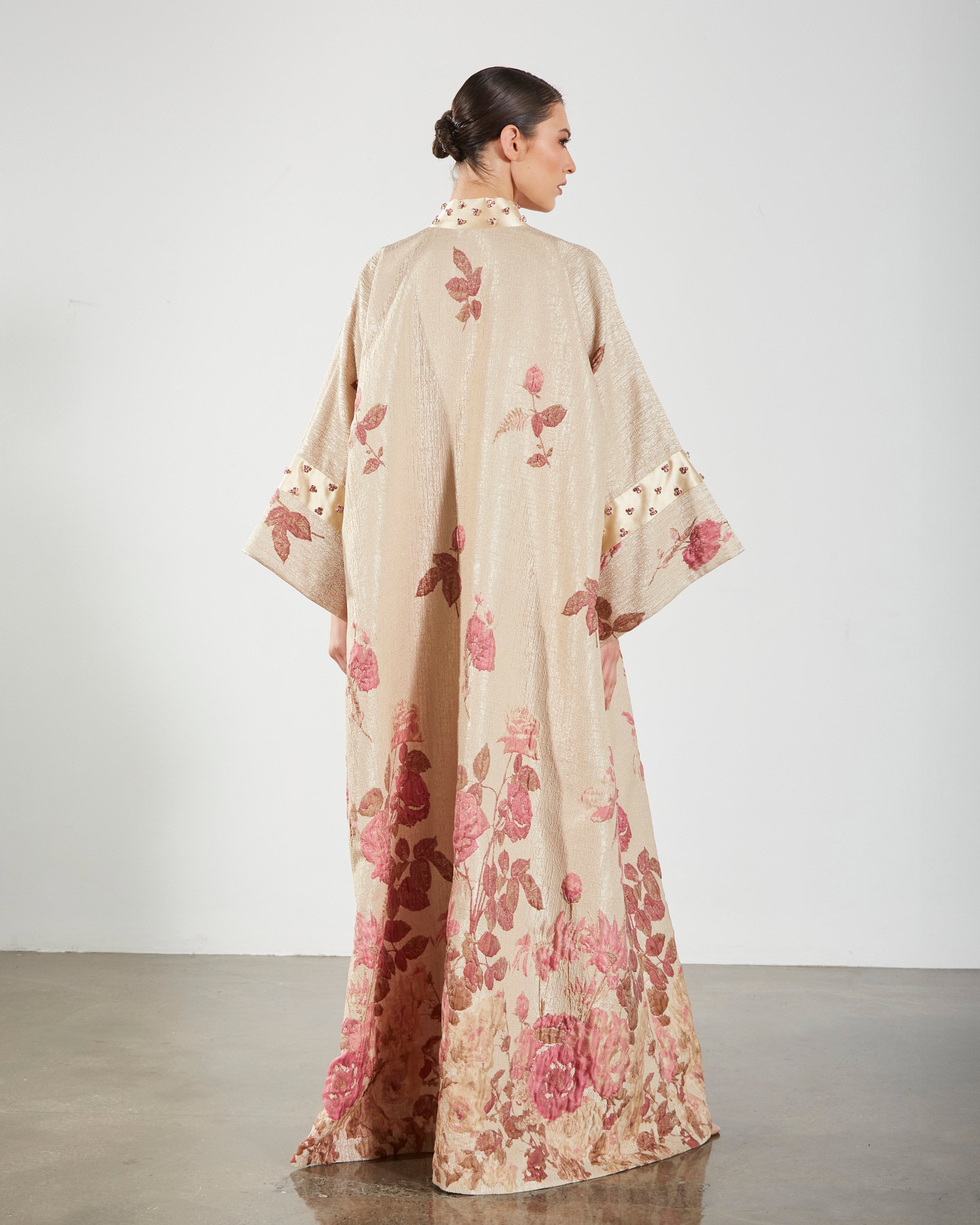 Brocade Embellished Rose Kaftan - Pink