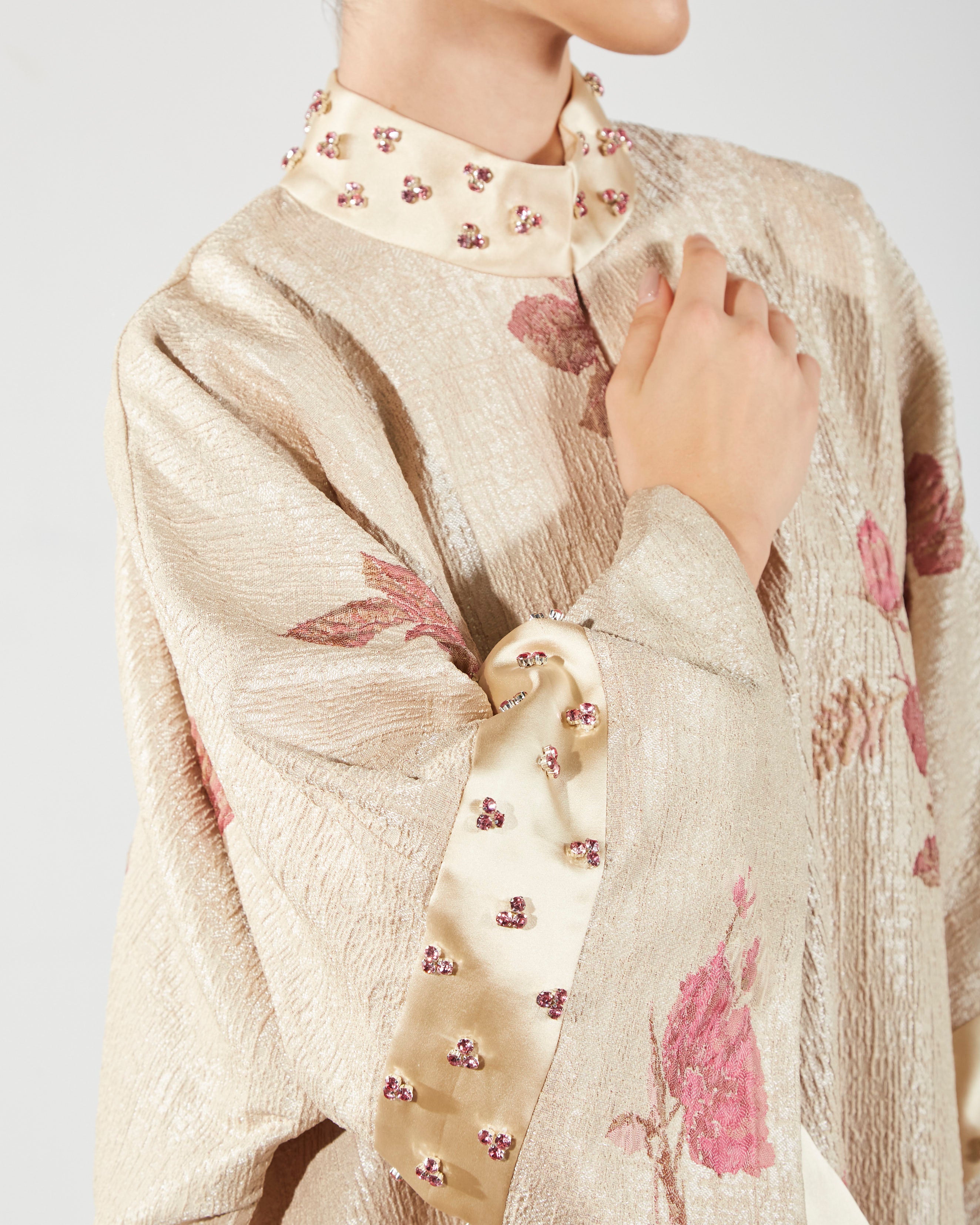Brocade Embellished Rose Kaftan - Pink