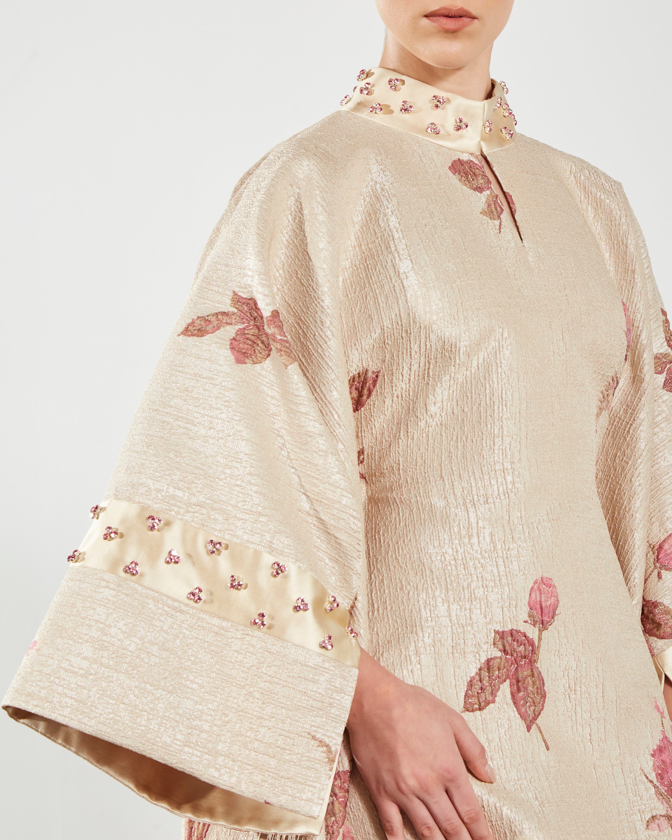 Brocade Embellished Rose Kaftan - Pink