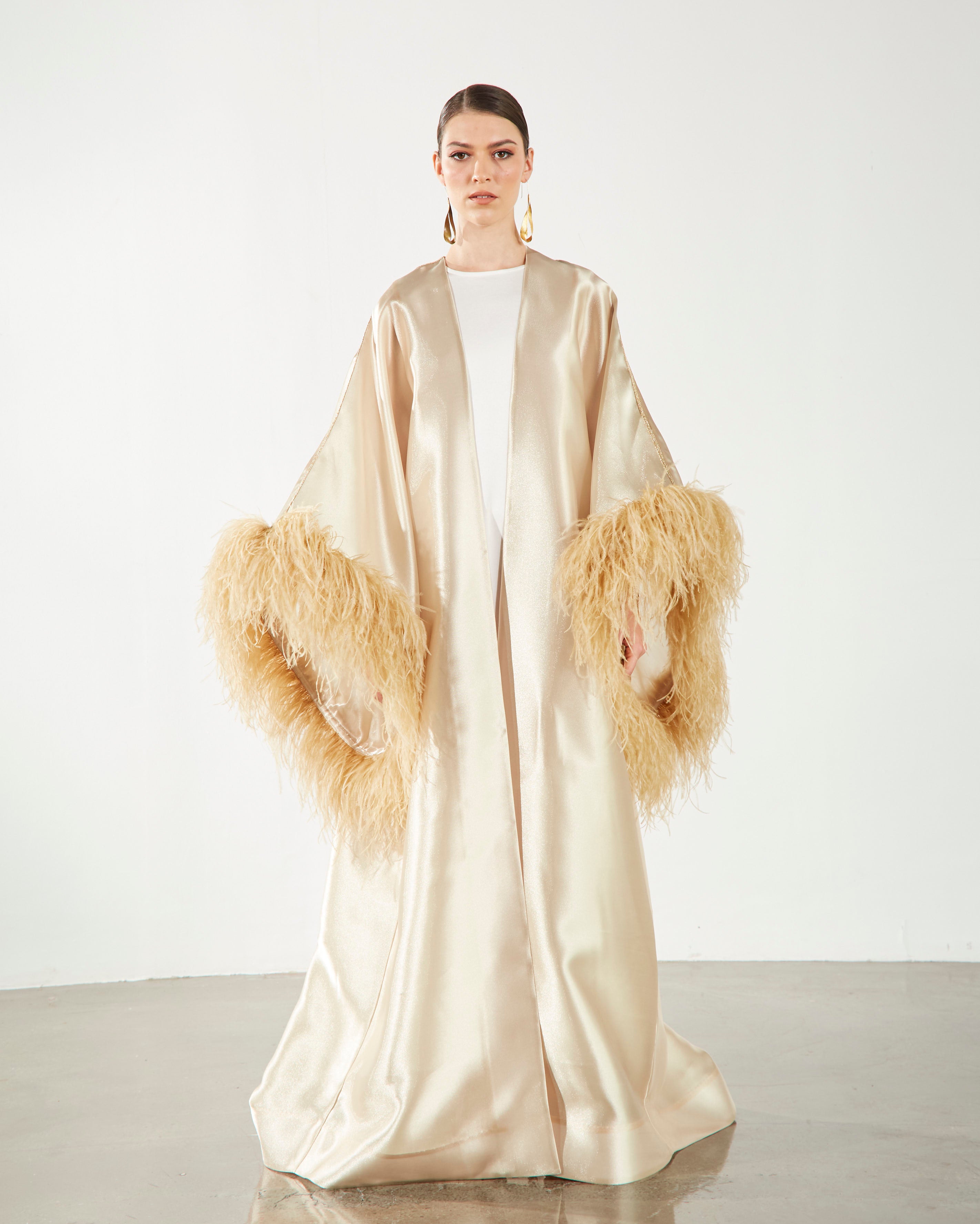Feather Trimmed Embellished Kaftan-Abaya