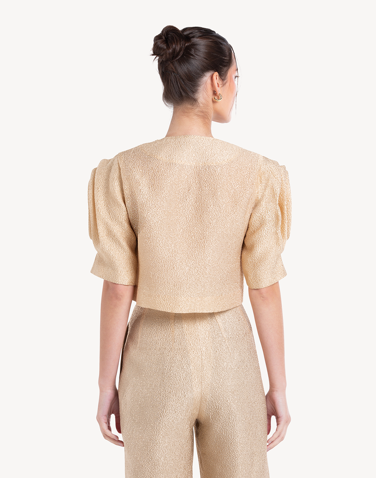 Silk Brocade Floral Draped Sleeves Top