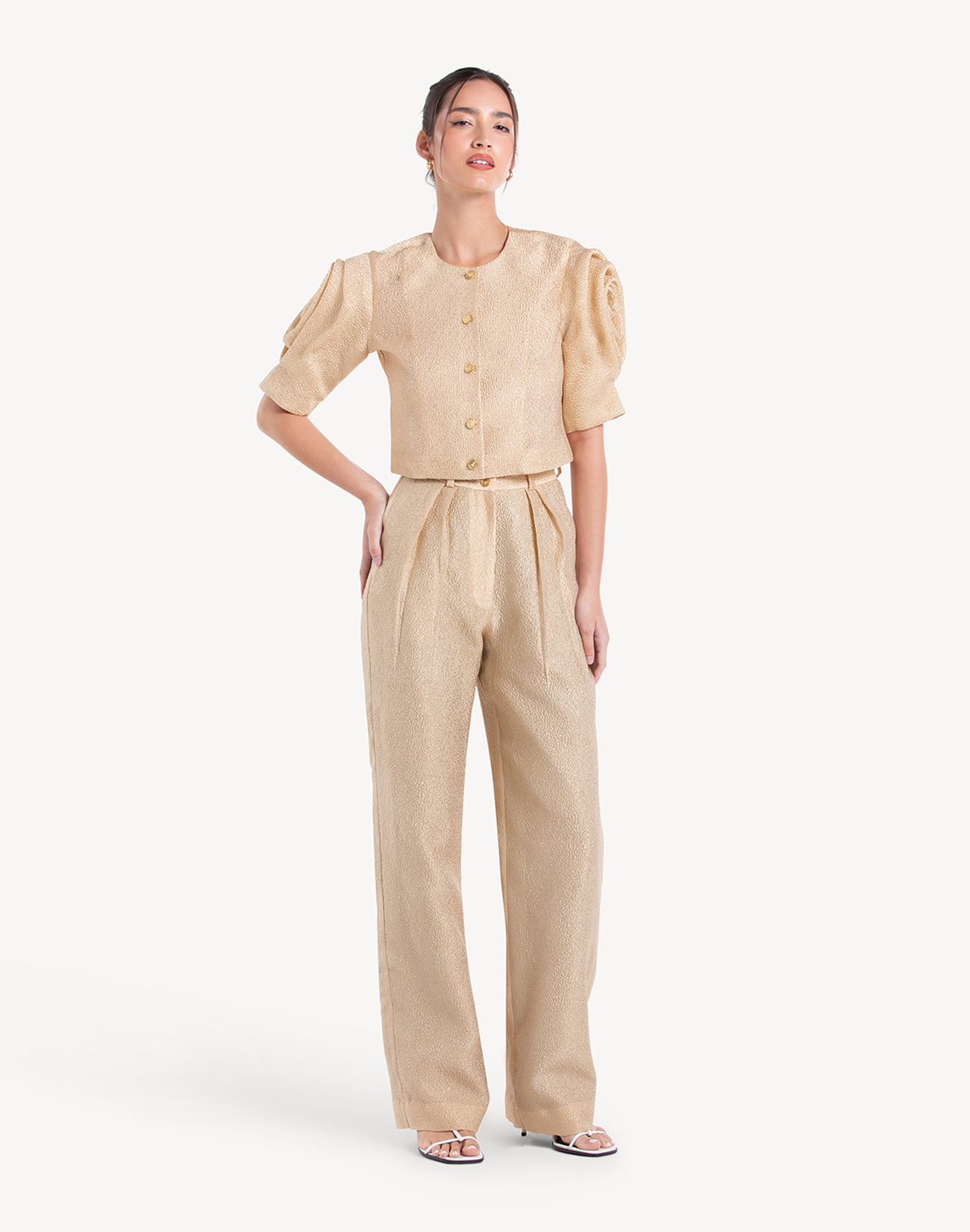 Silk Brocade High Waisted Trousers