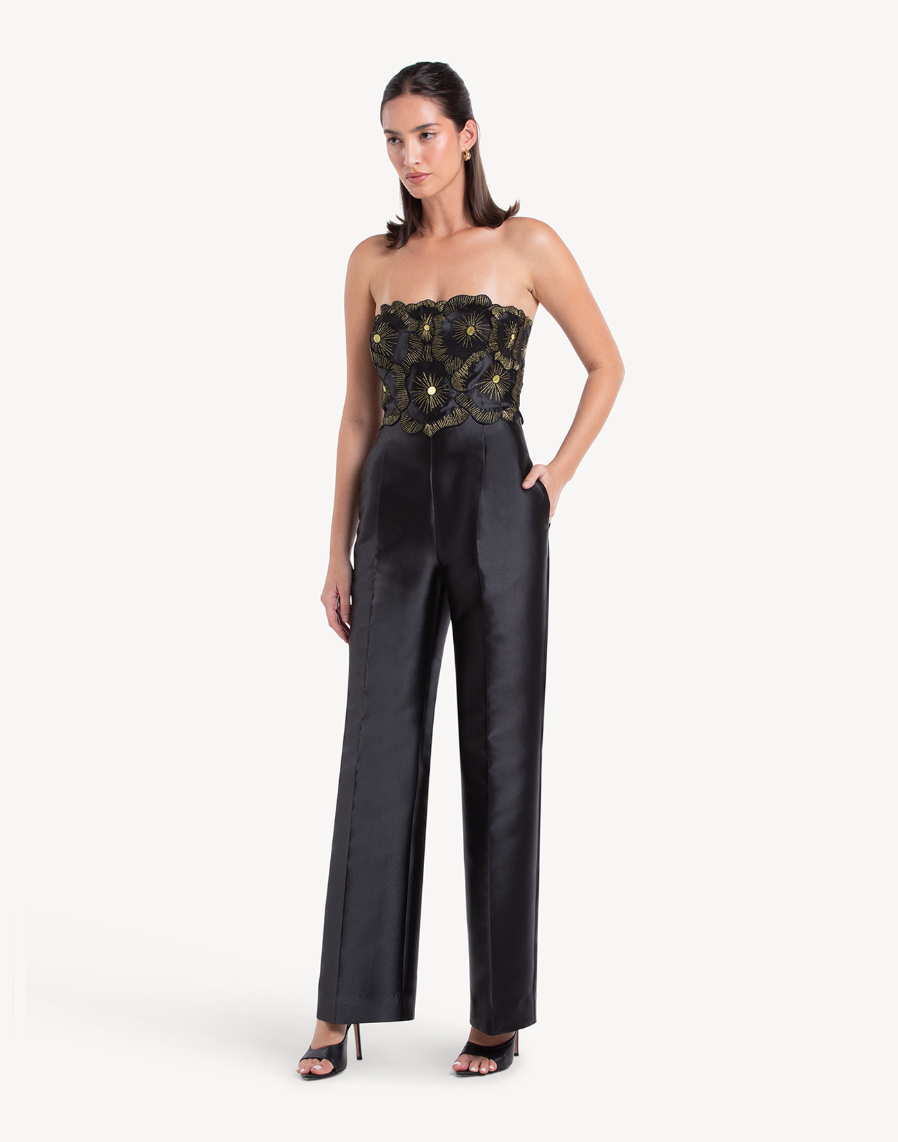 Sheen Floral Applique Corset Jumpsuit