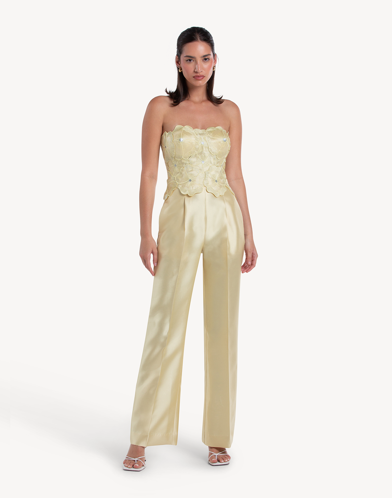 Sheen Floral Applique Corset Jumpsuit