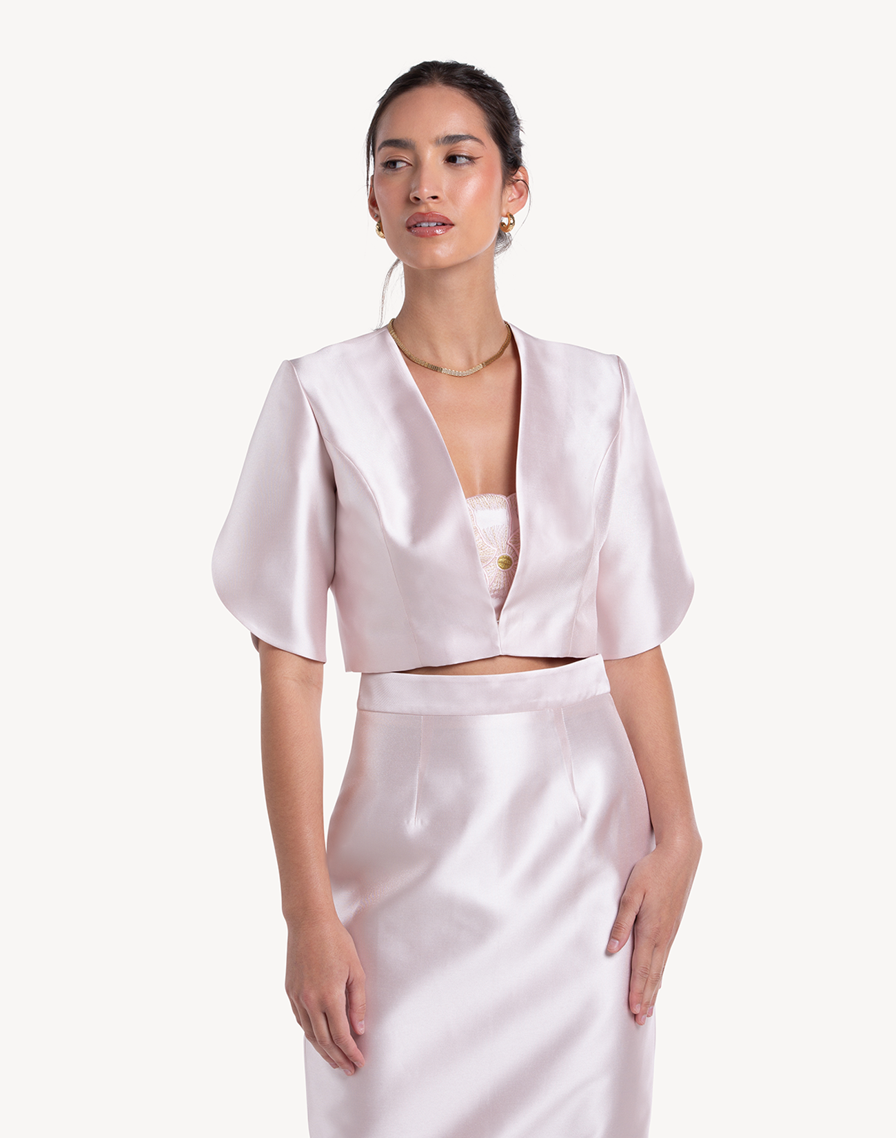 Ivy Wrapped Sleeve Cropped Jacket -Pink