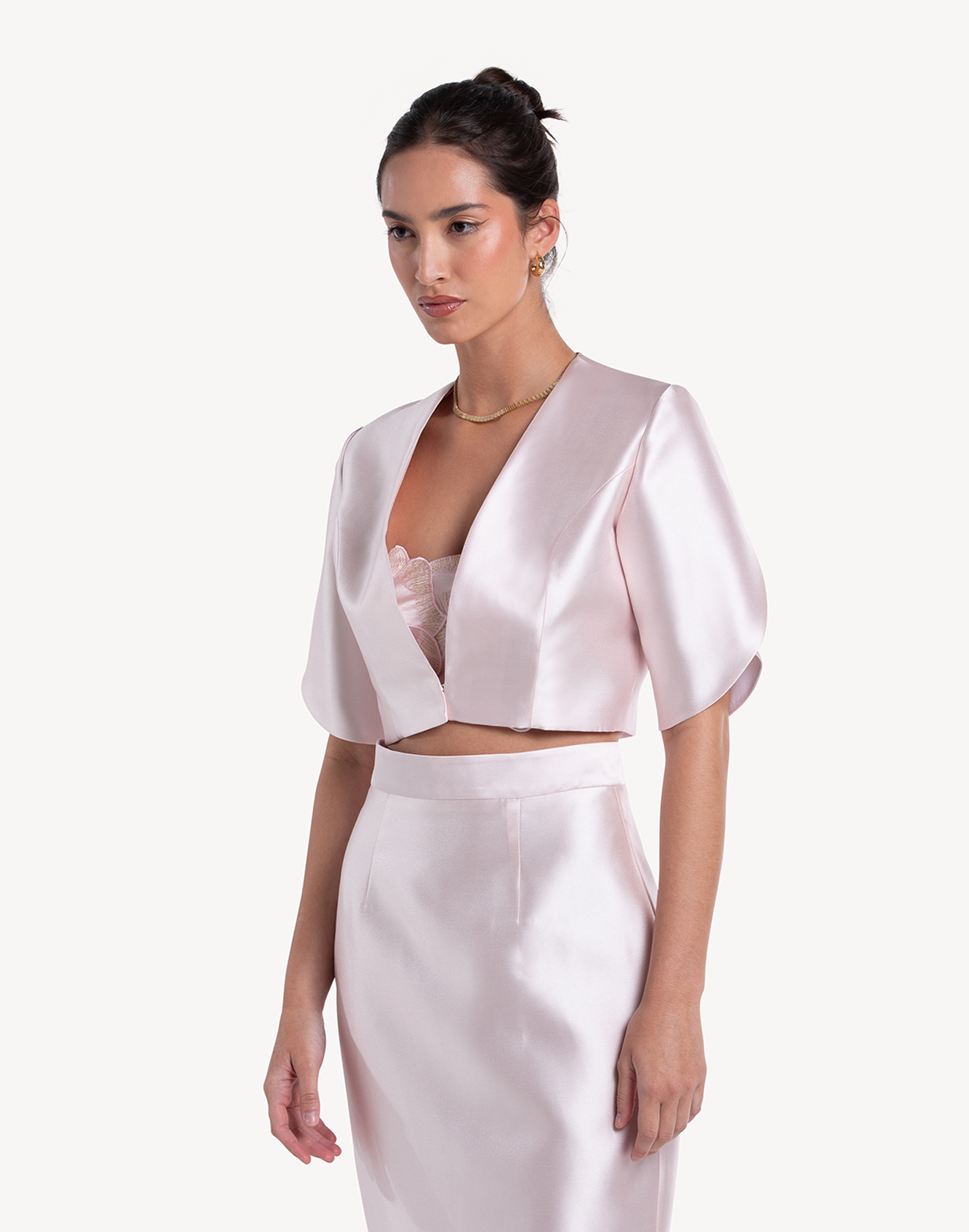 Ivy Wrapped Sleeve Cropped Jacket -Pink