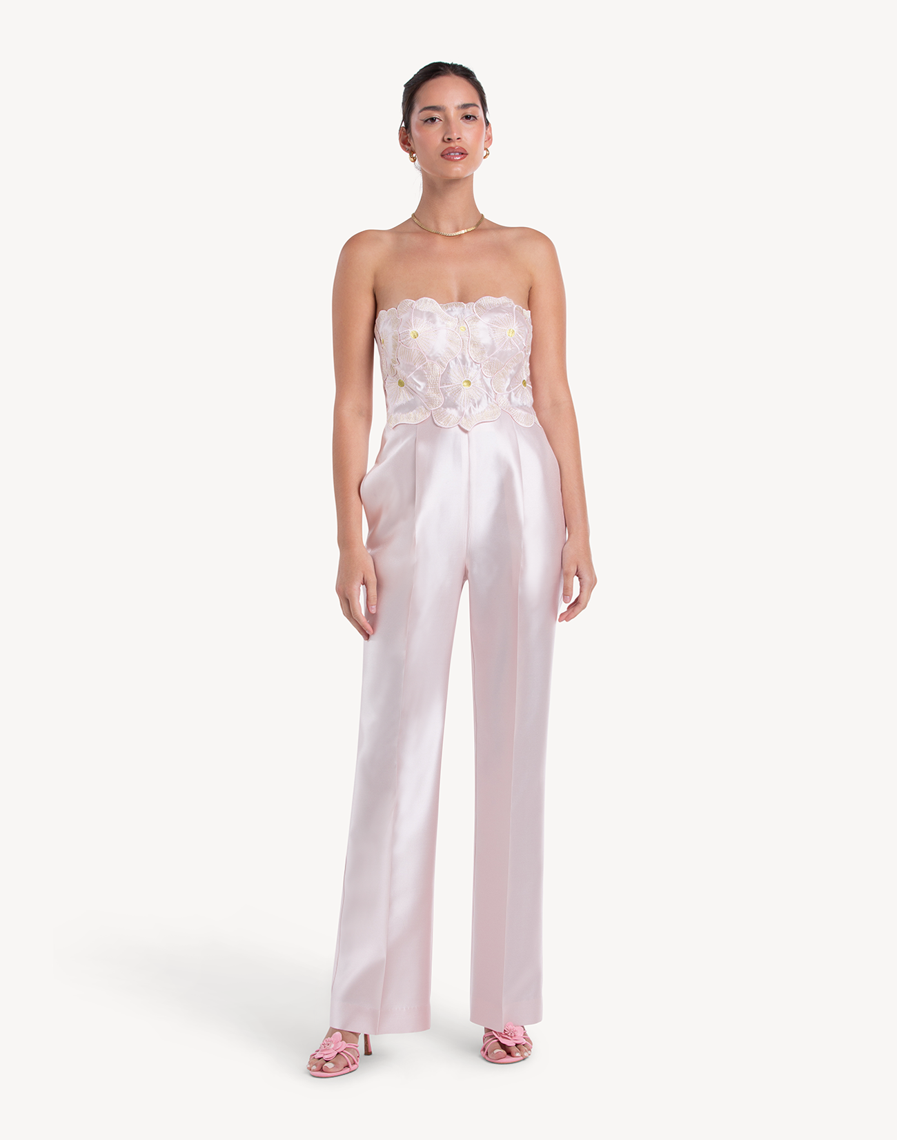 Sheen Floral Applique Corset Jumpsuit