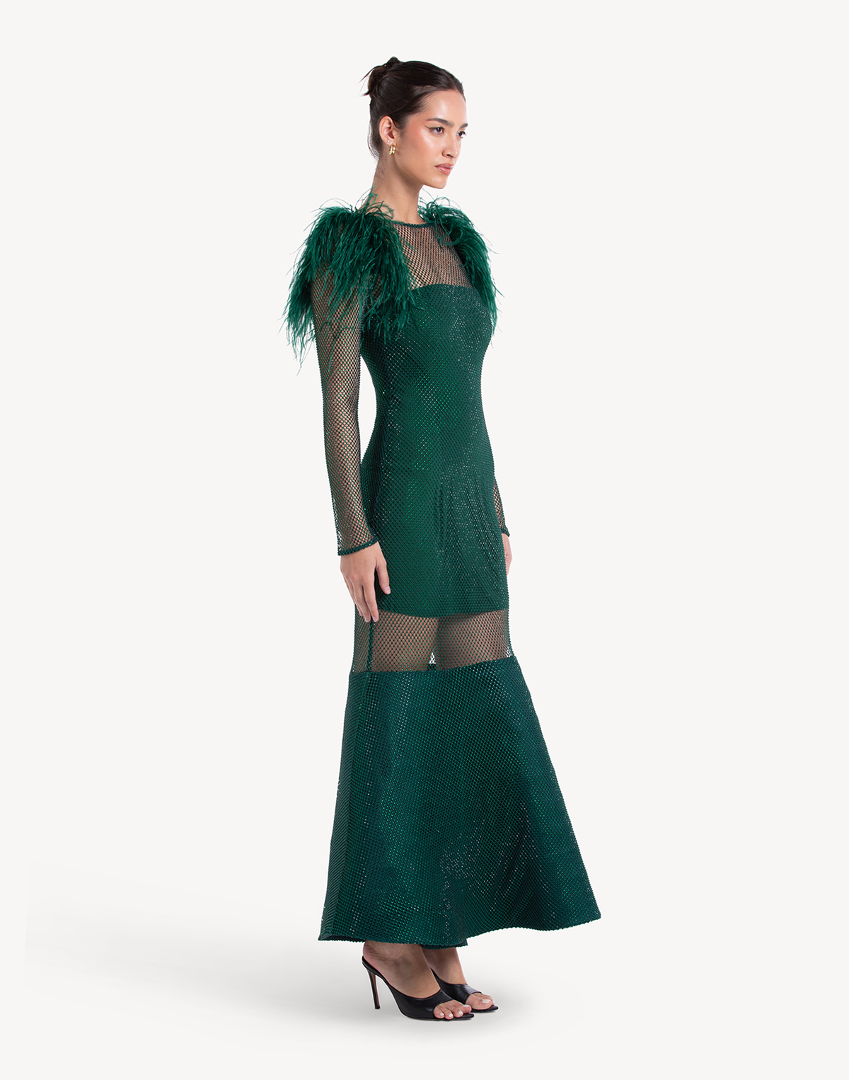 Eclipse Crystal Feather-Trimmed Gown