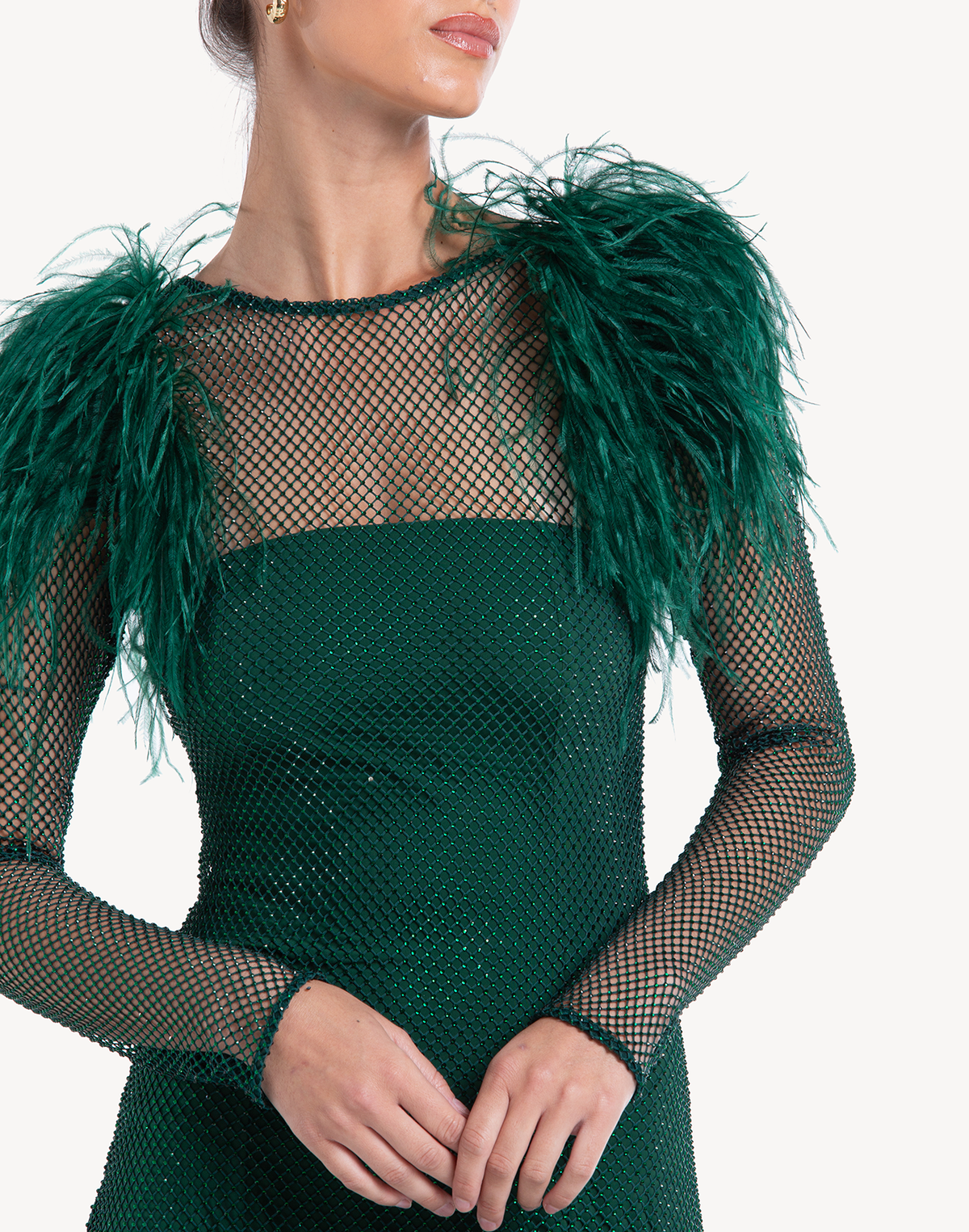Eclipse Crystal Feather-Trimmed Gown