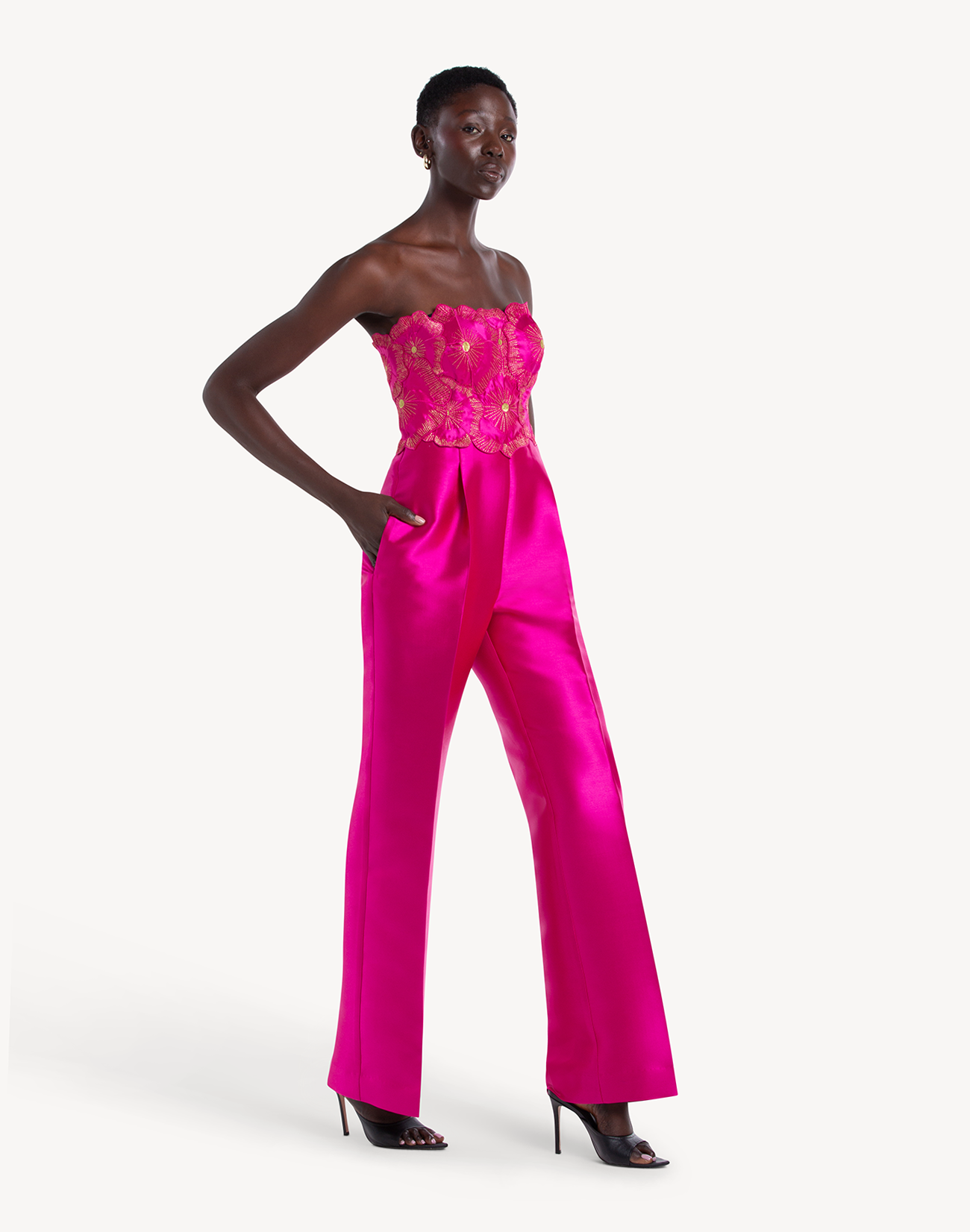 Sheen Floral Applique Corset Jumpsuit