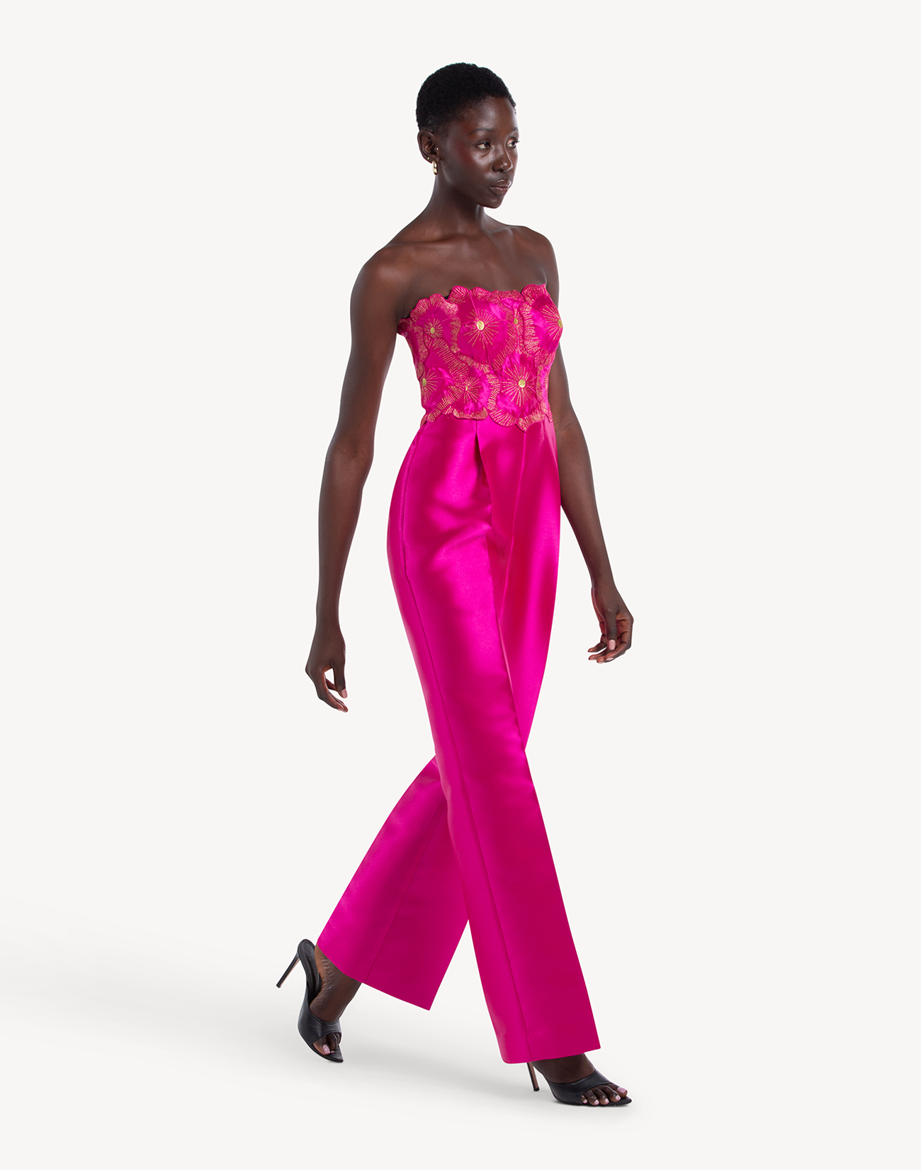 Sheen Floral Applique Corset Jumpsuit