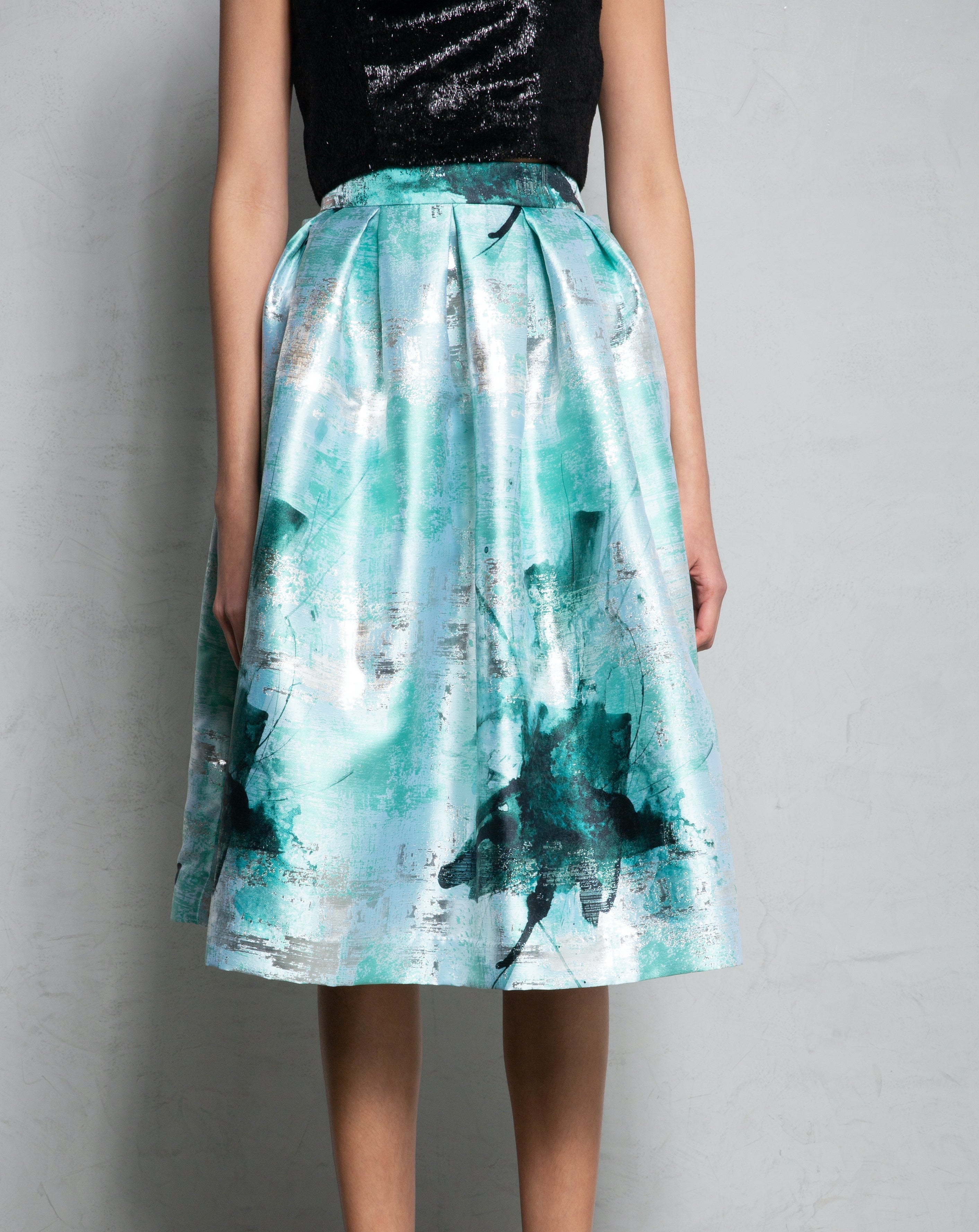 Bouffant Silk Midi Skirt - Mint Green