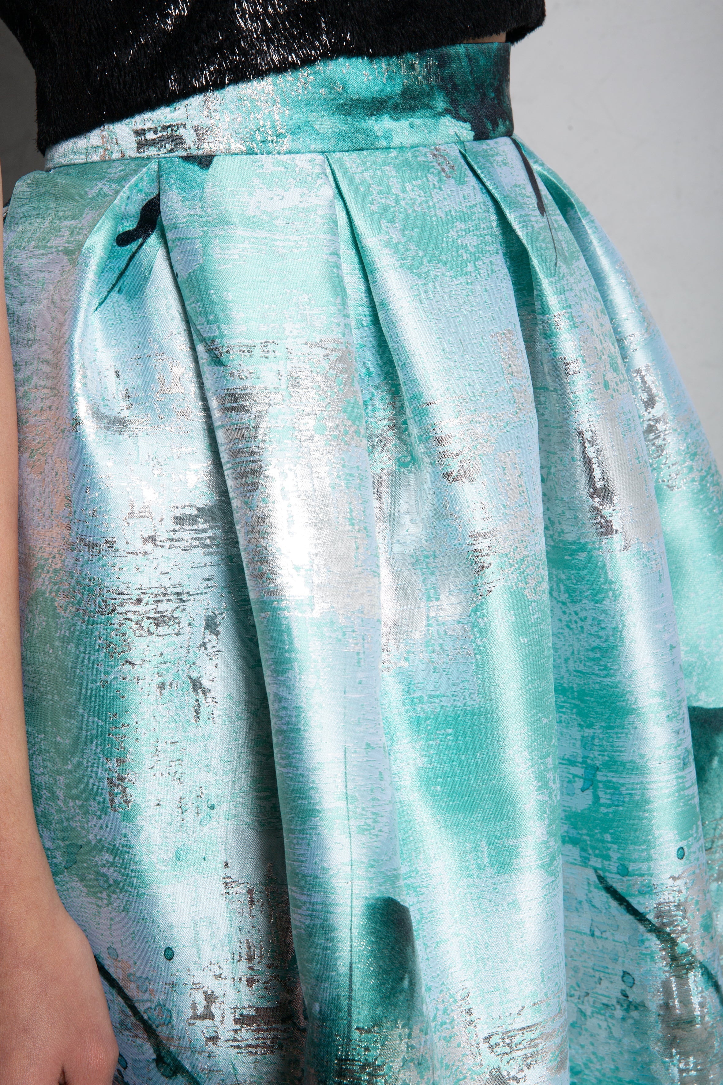 Bouffant Silk Midi Skirt - Mint Green