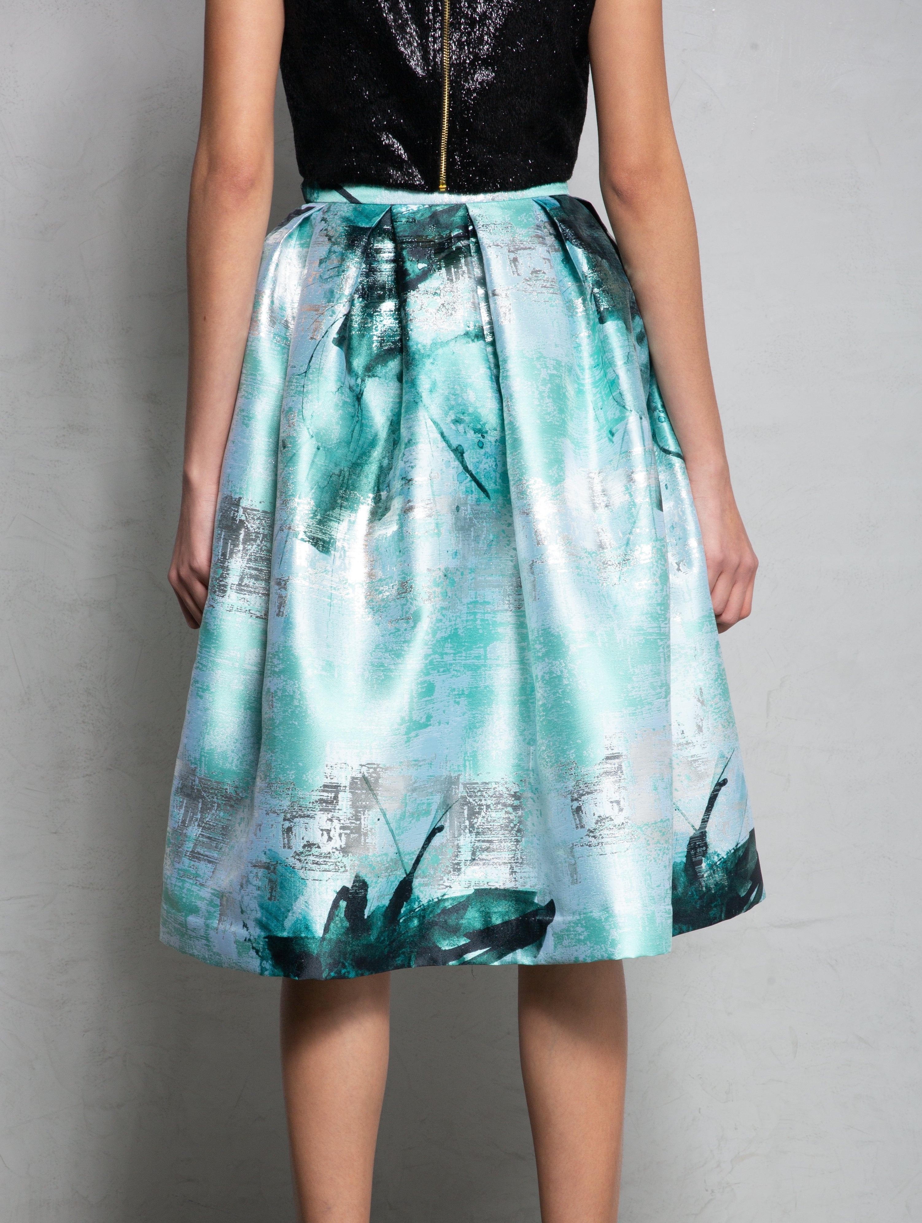 Bouffant Silk Midi Skirt - Mint Green