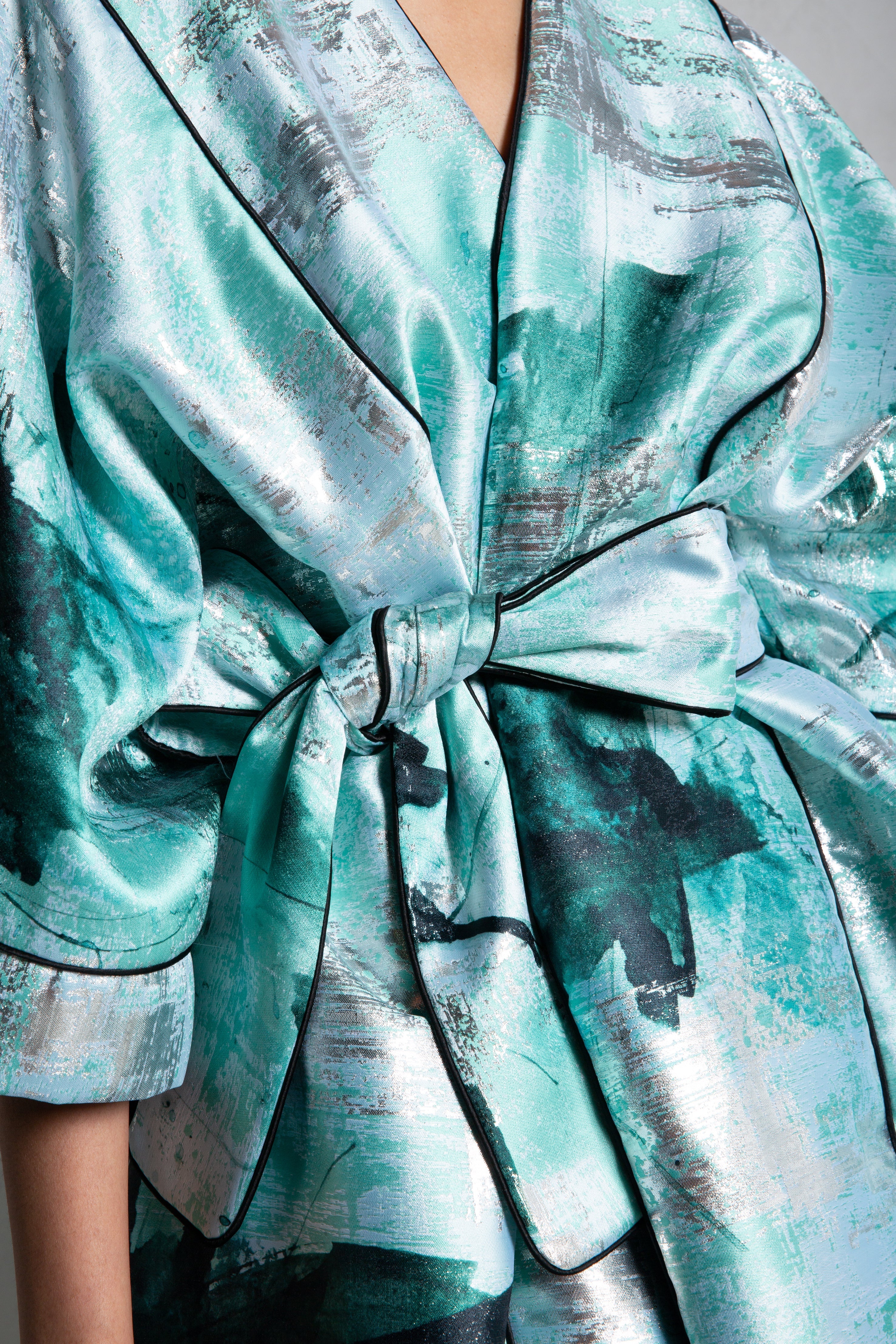 Kimono Bouffant Silk Short Kaftan - Mint Green