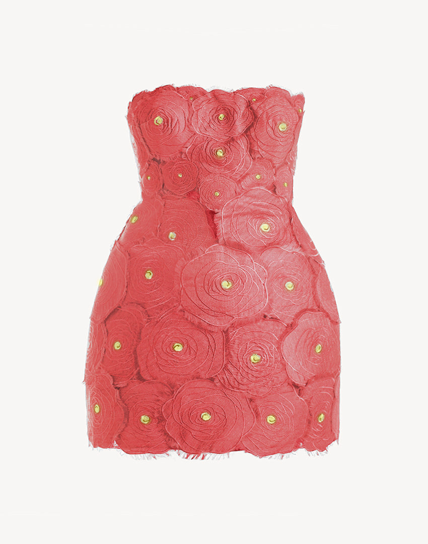Flowers Appliqué Silk Corset Dress