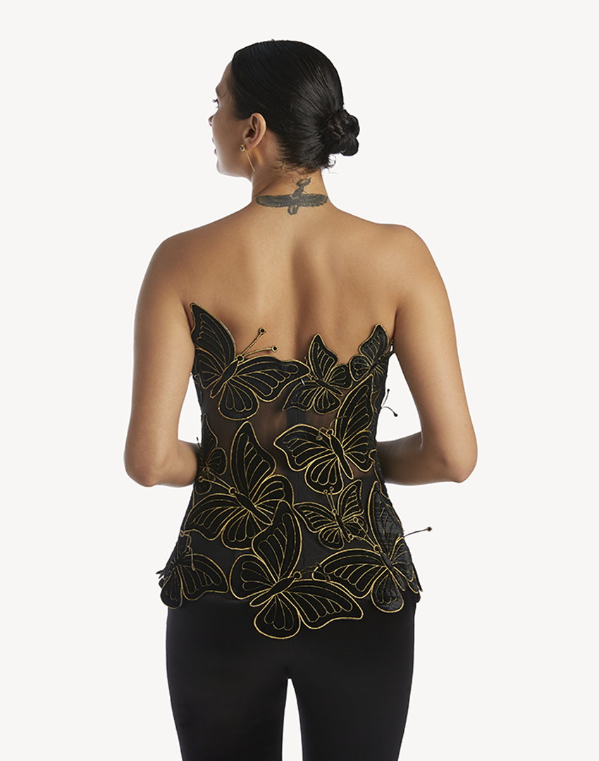 Velvet Papillon Appliqué Corset
