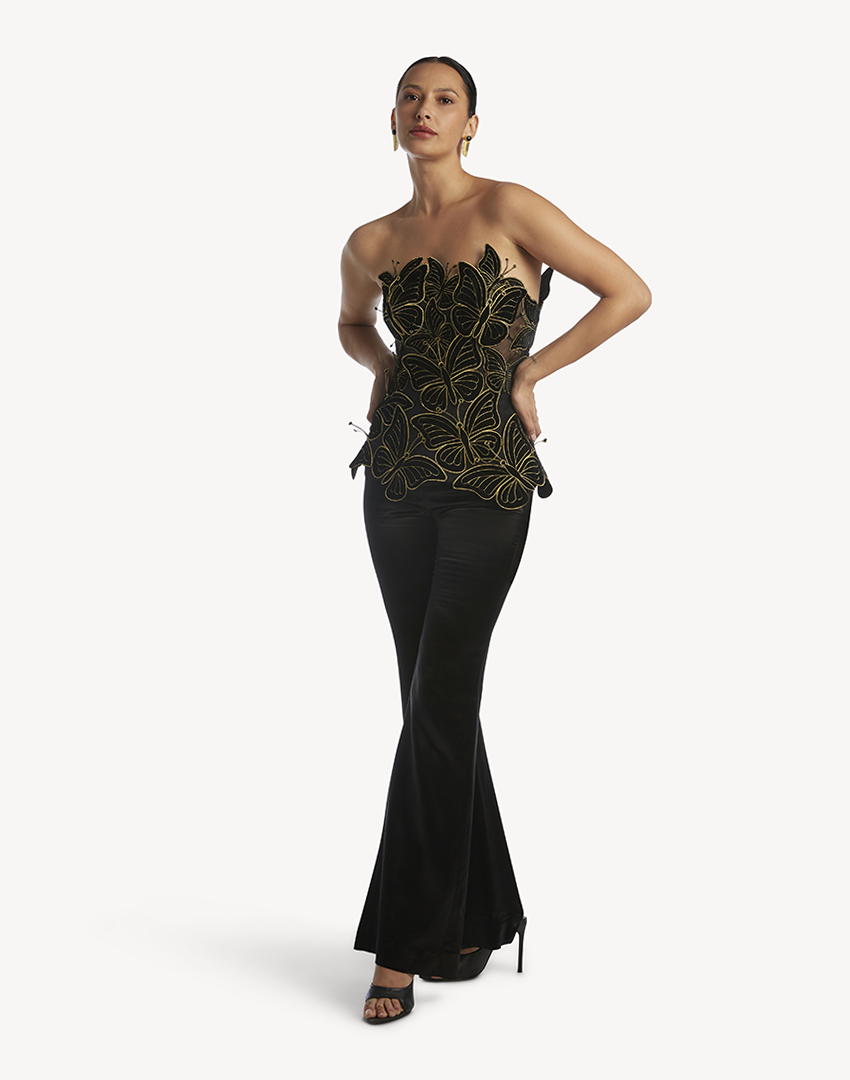 Velvet Papillon Appliqué Corset