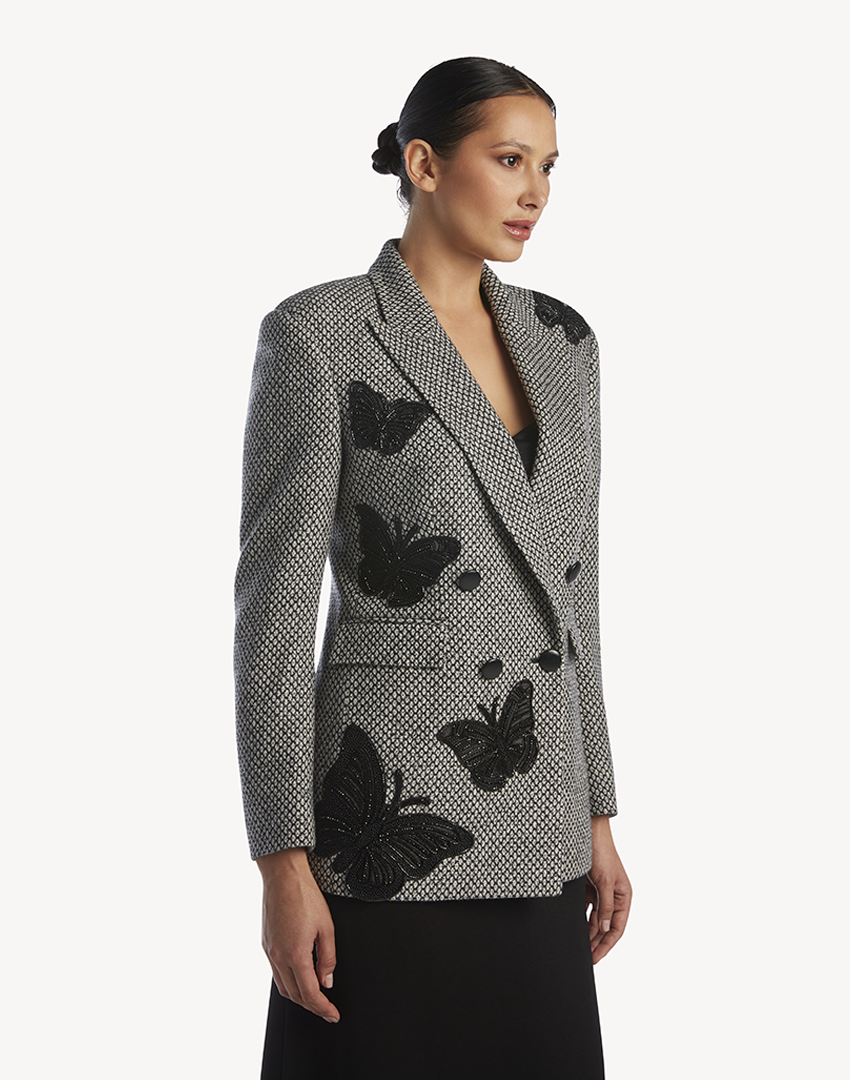 Crystal Embellished Wool Butterfly Jacket