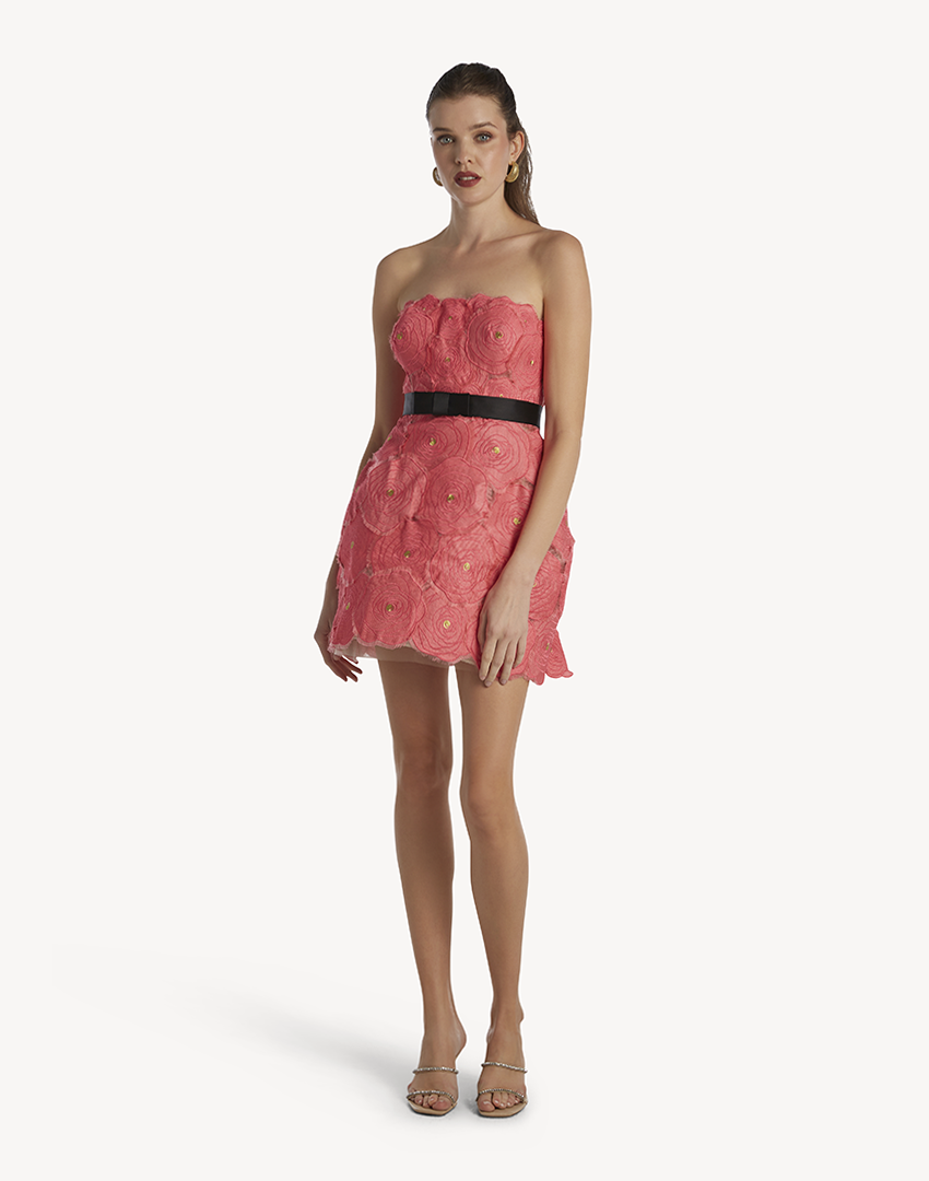 Flowers Appliqué Silk Corset Dress