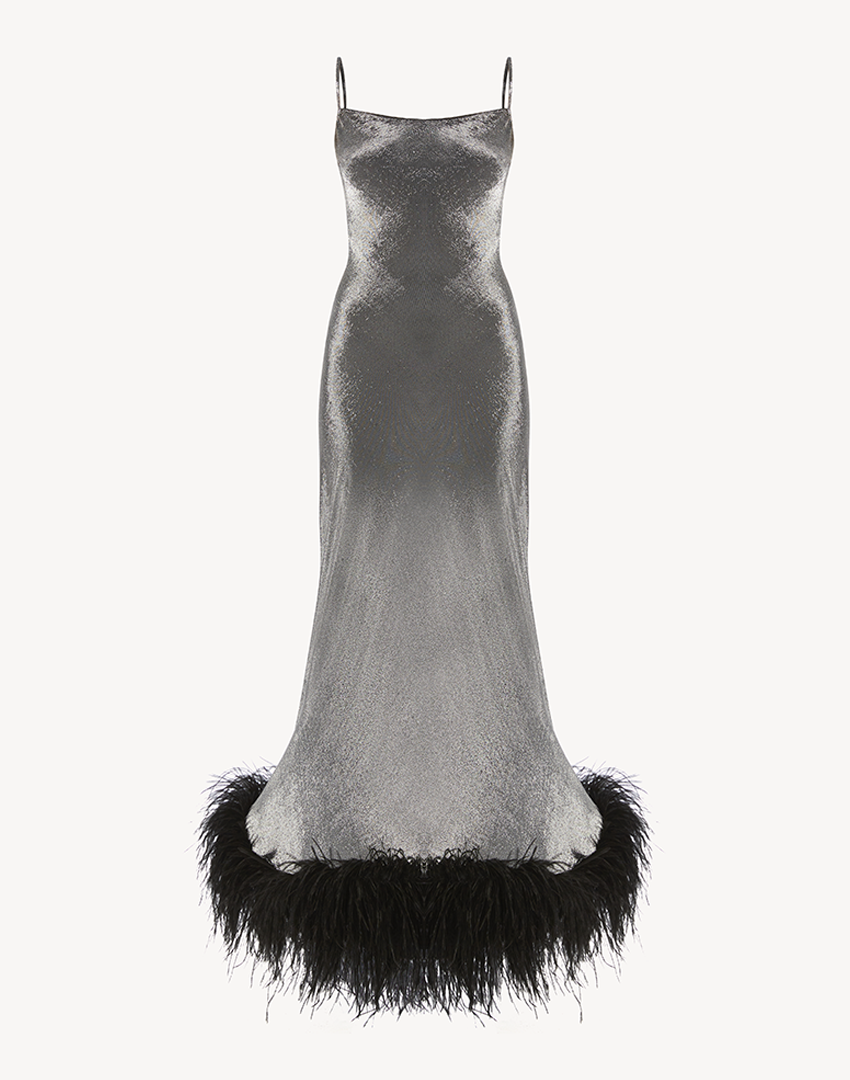 The Glow Metallic Feather-Trimmed Dress