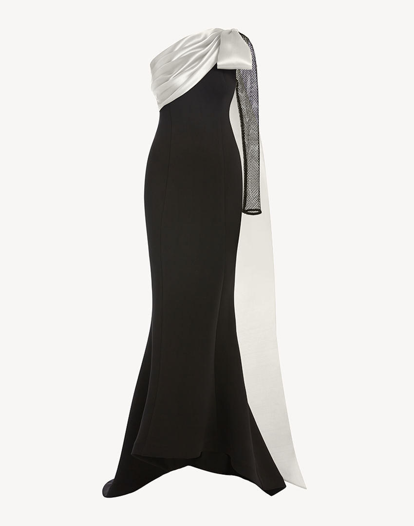 One Shoulder Crystal Sleeve Gown