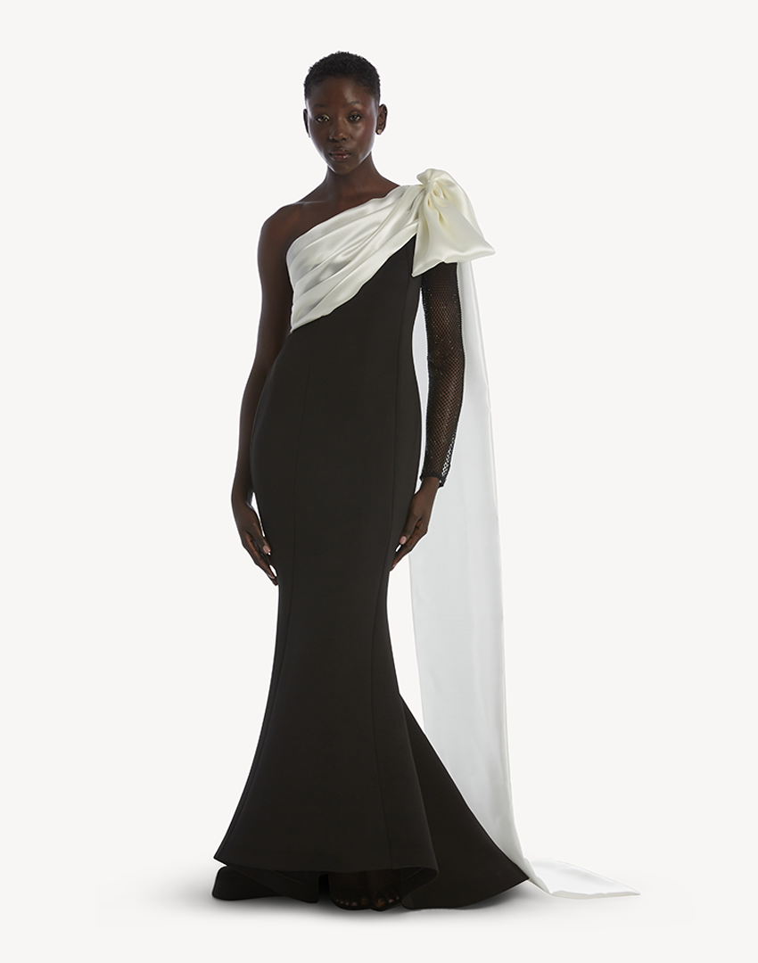 One Shoulder Crystal Sleeve Gown