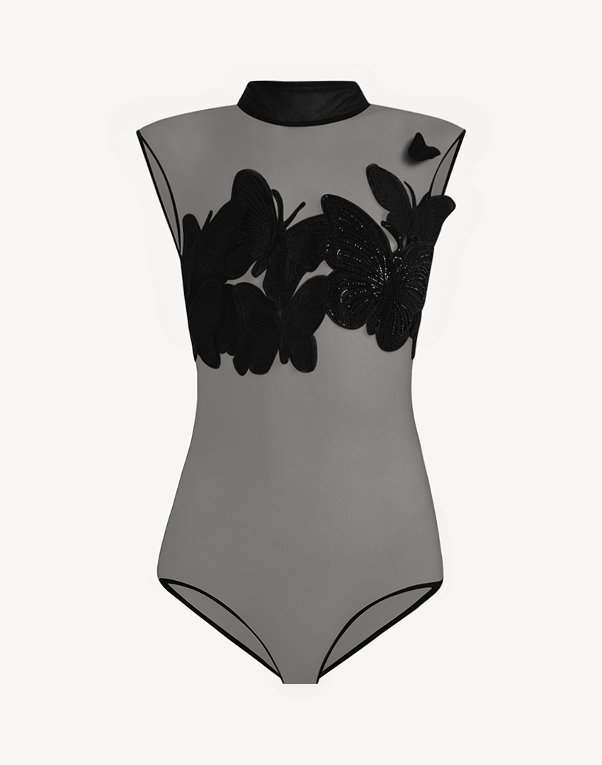 Vesper Crystal Butterfly Sleeveless Bodysuit