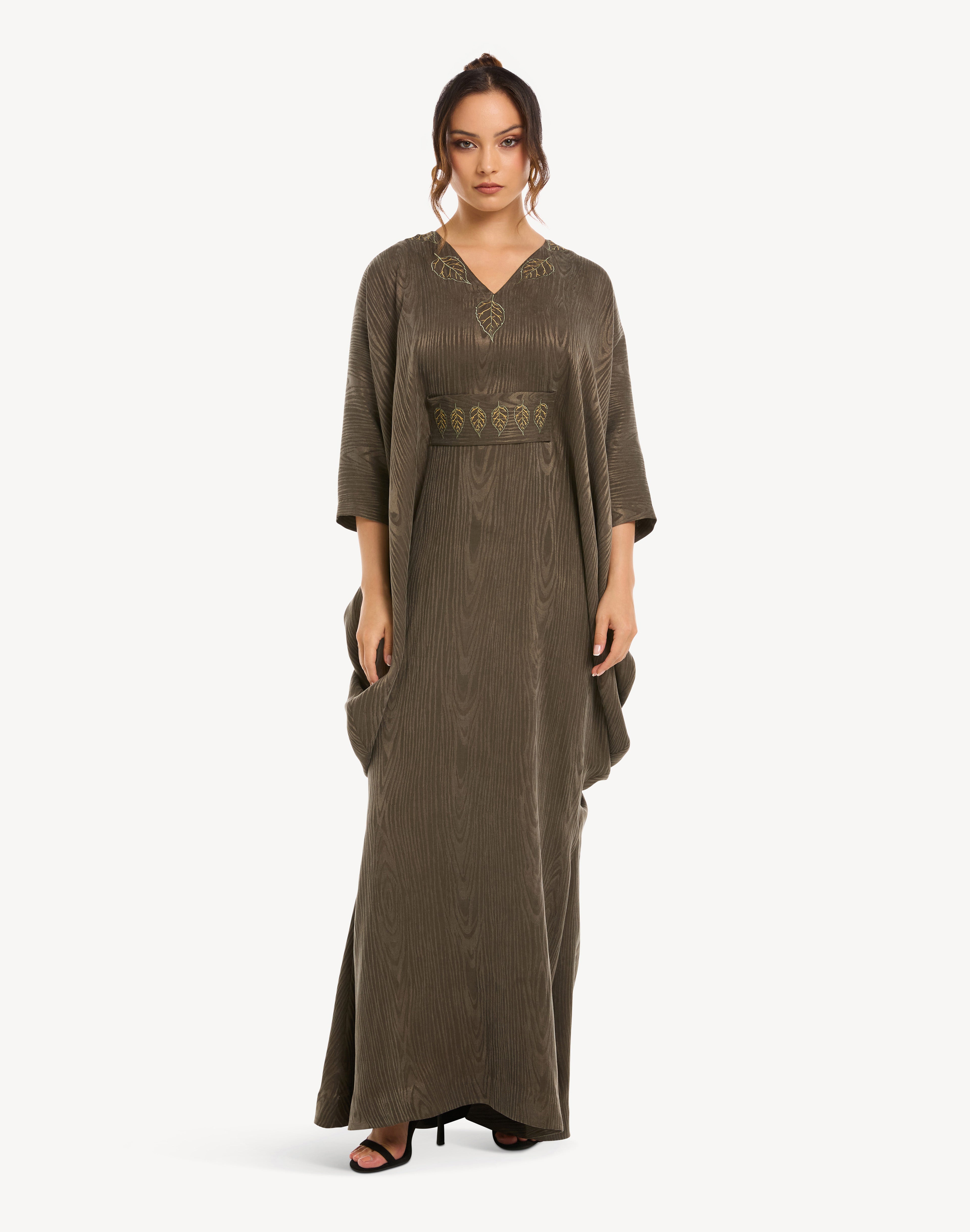 Salma Leaf Embroidered Belted Kaftan