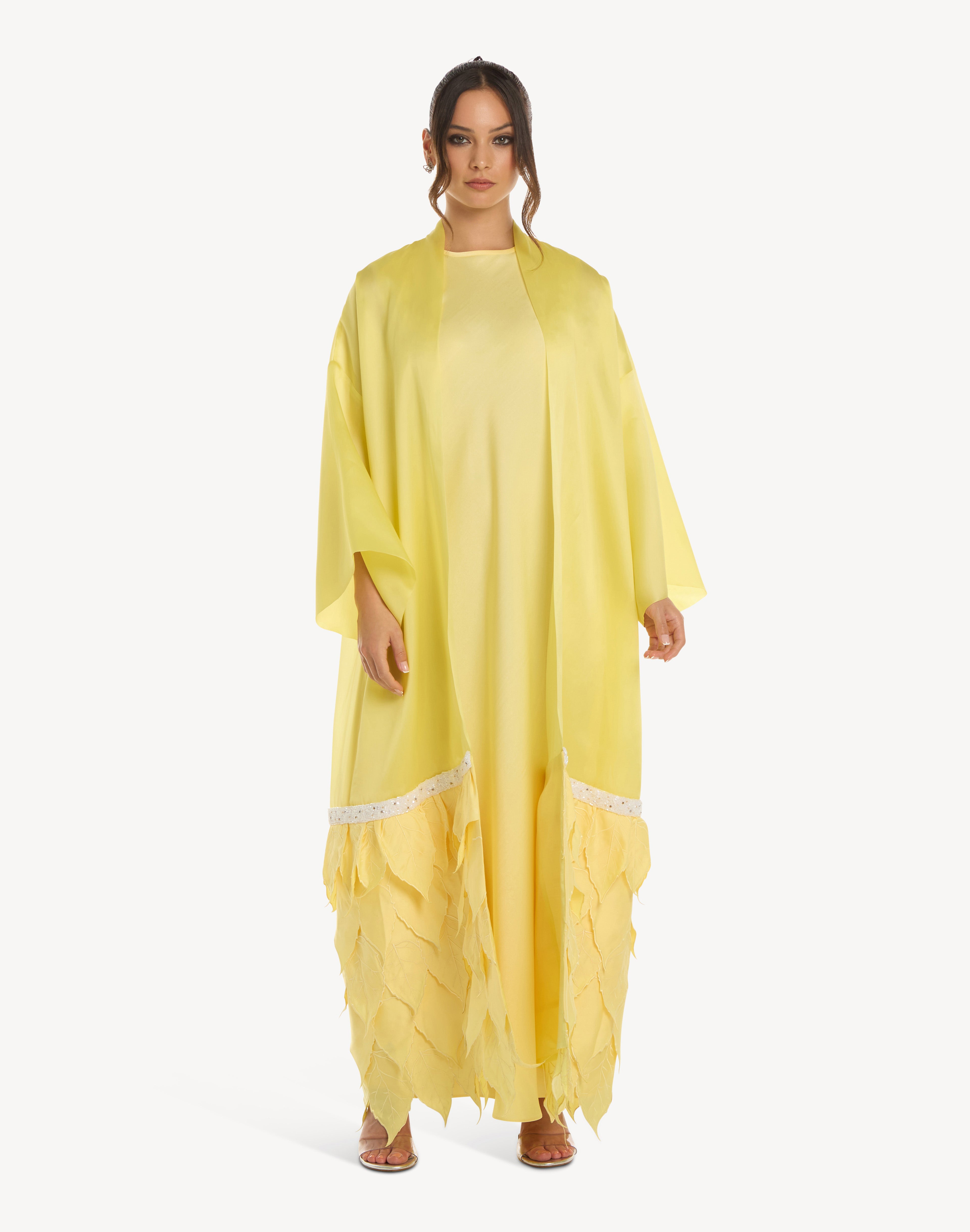 Essence Leaf Applique Silk Kimono