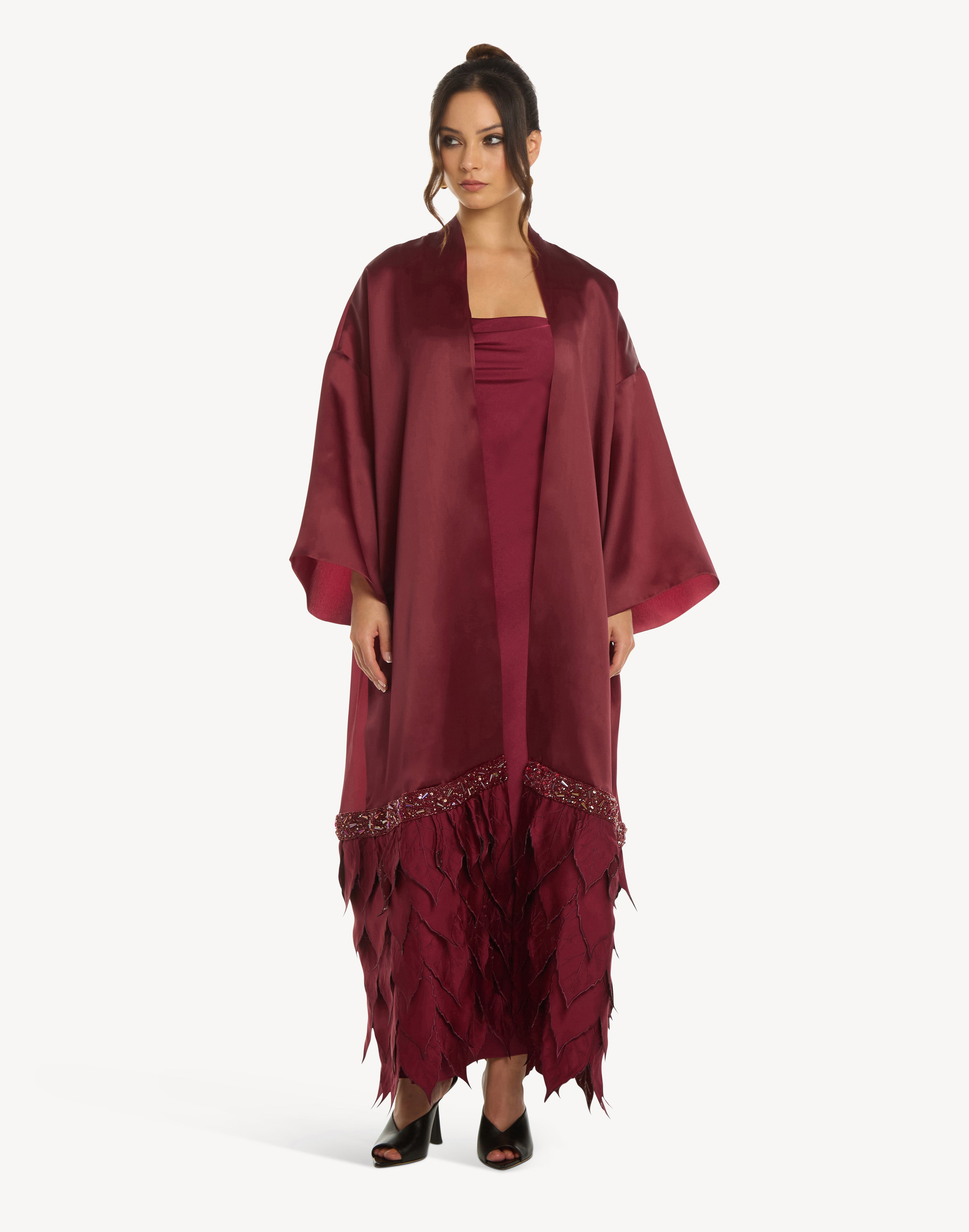 Essence Leaf Applique Silk Kimono