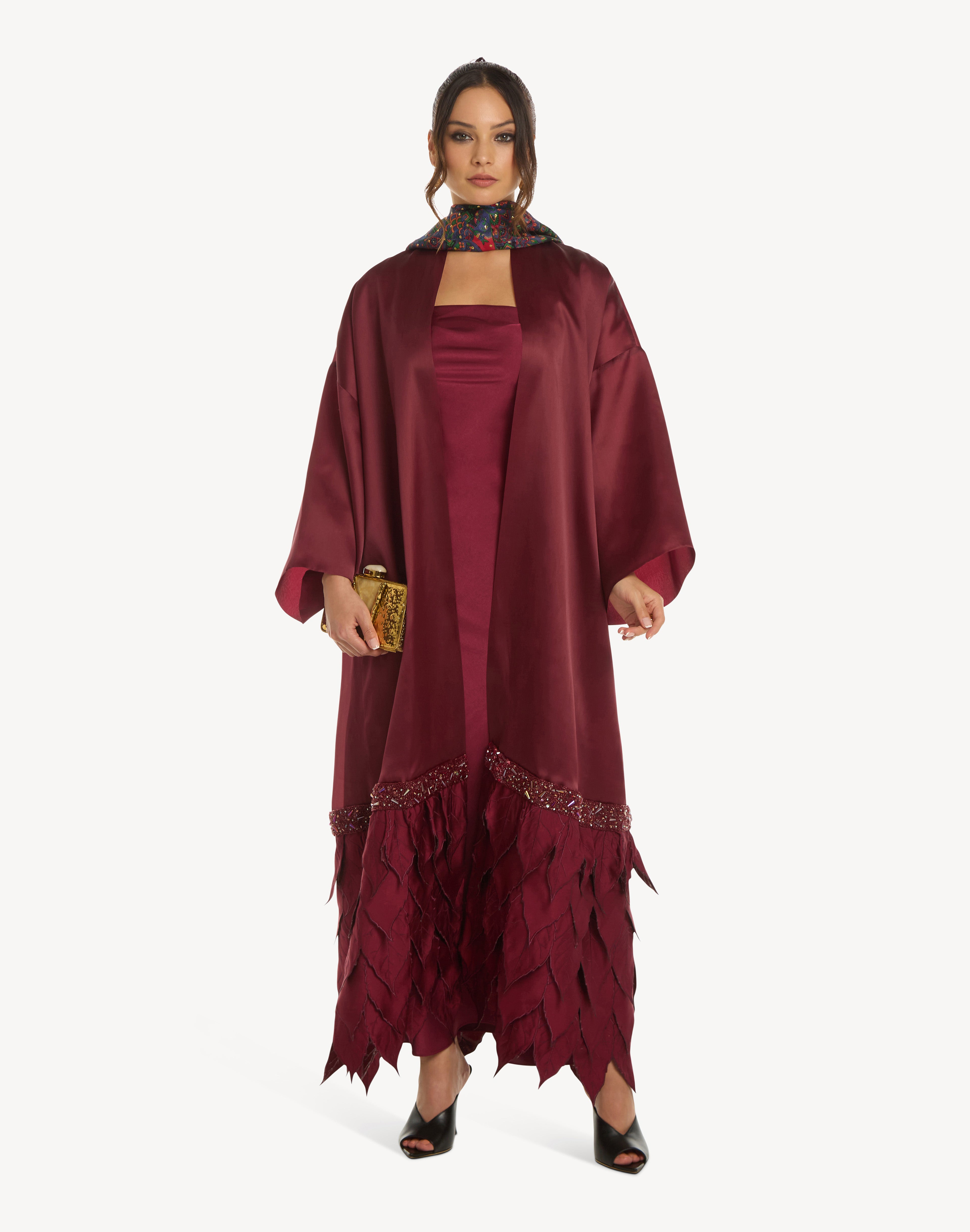 Essence Leaf Appliqué Silk Kaftan