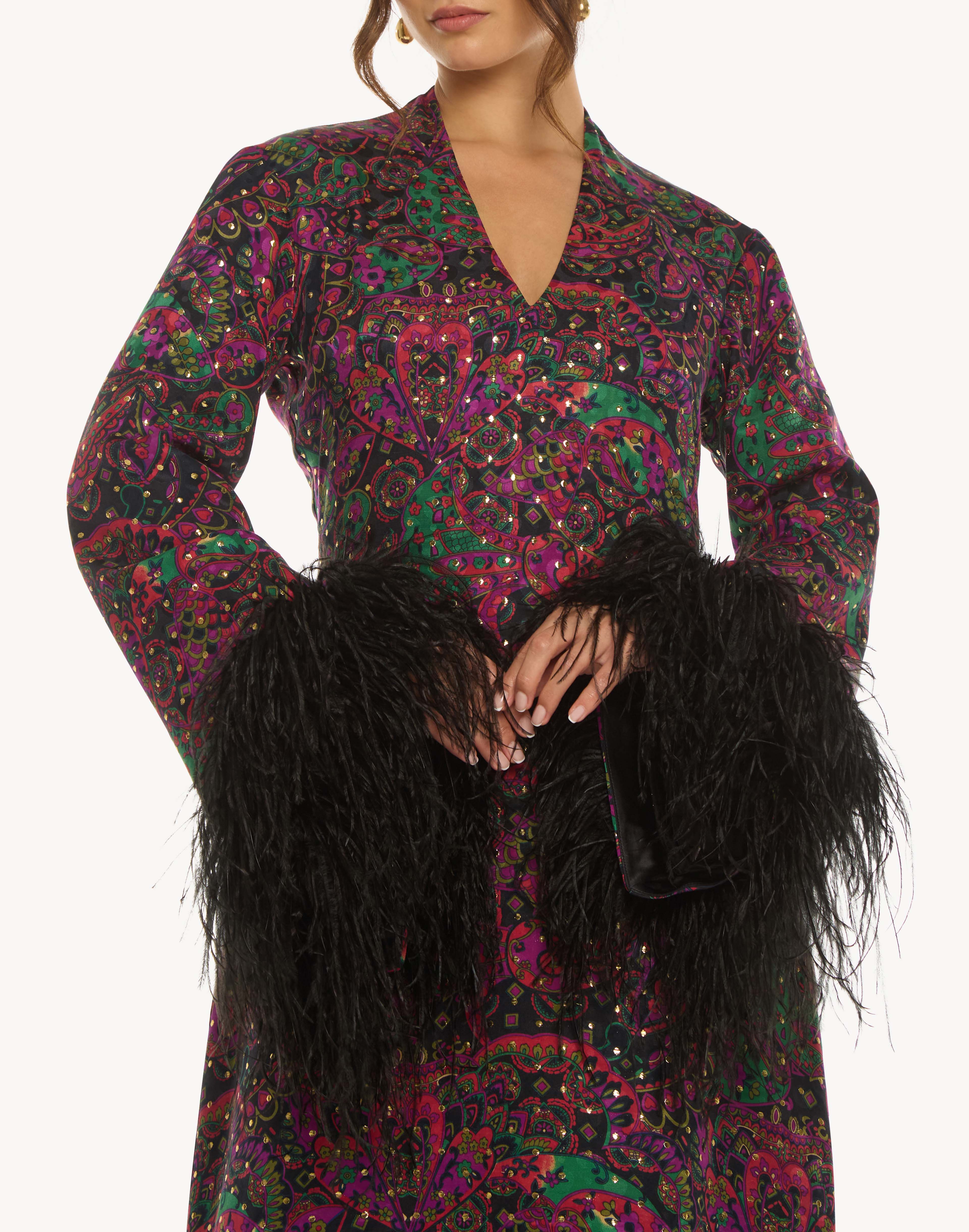 Silk Road Feather-Sleeve Kaftan