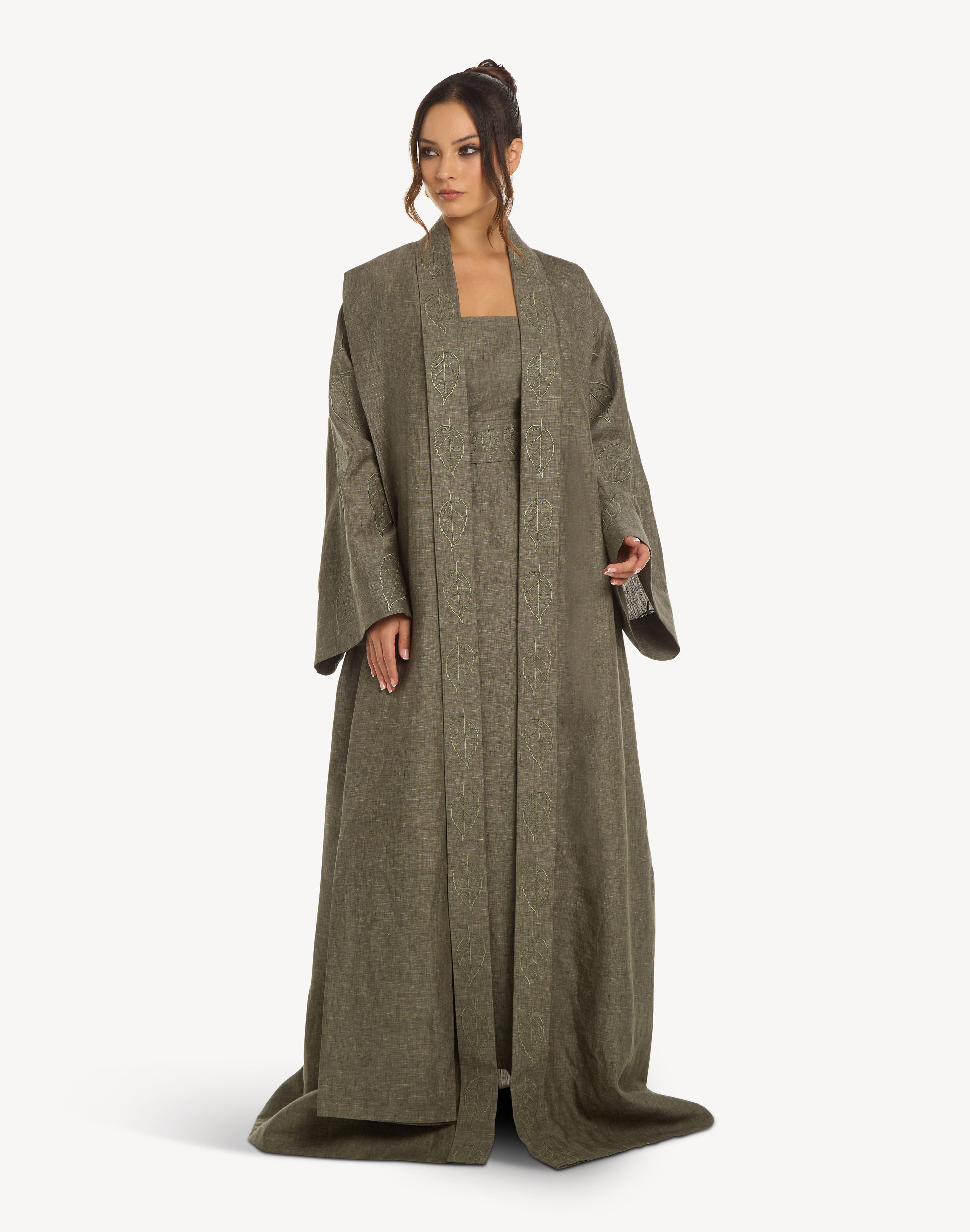 Nomad Leaf Embroidered Linen Abaya