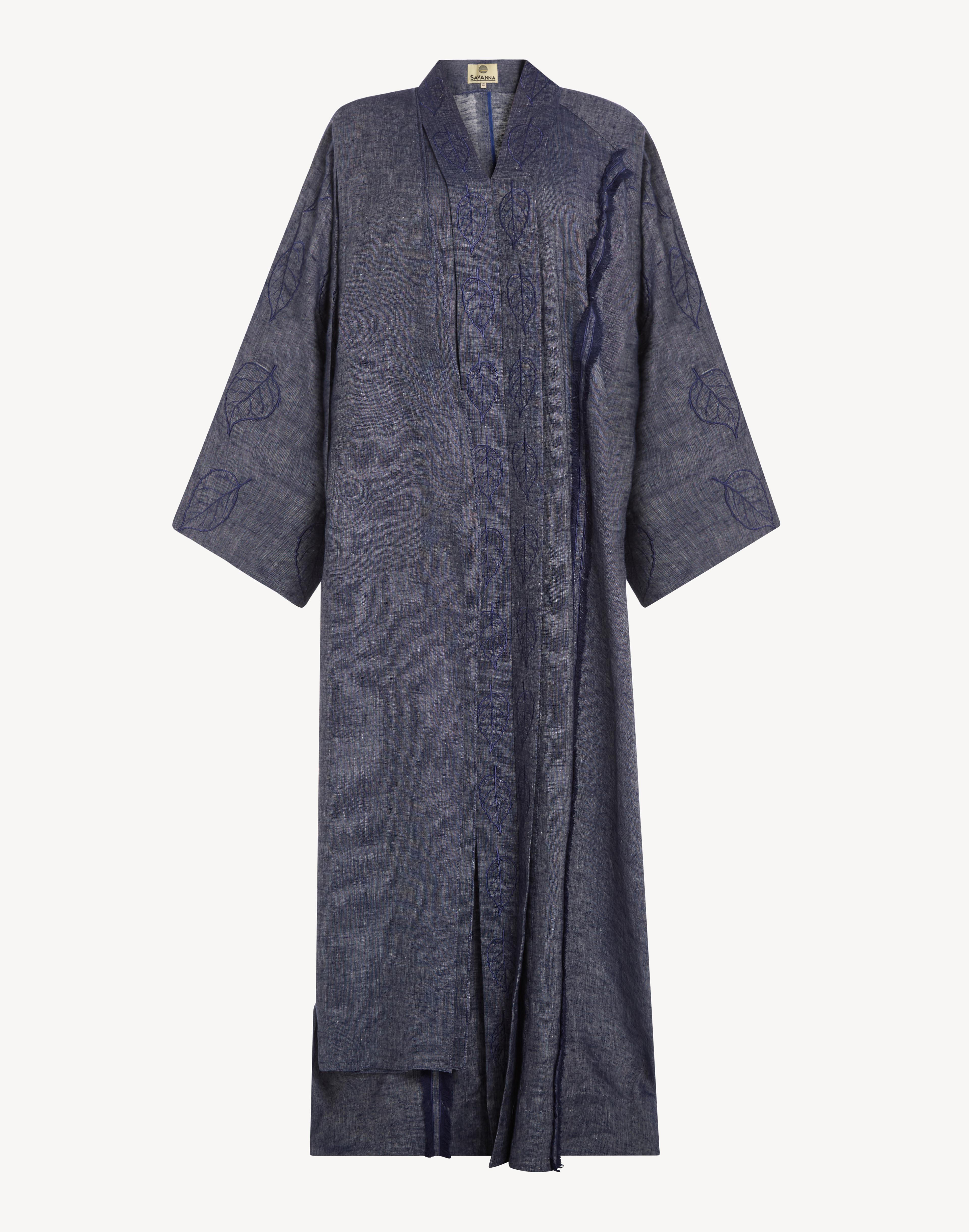Nomad Leaf Embroidered Linen Kaftan