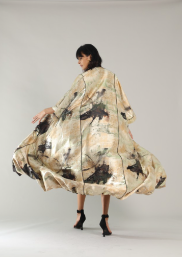 Kaftan Bouffant Long - Black & Gold