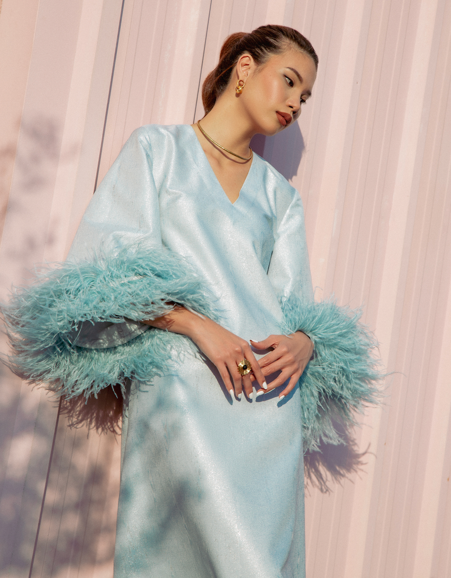 Shimmer Feather Bell-sleeve Kaftan
