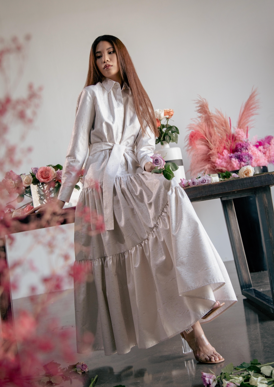 Shimmer Tiered Shirt Dress