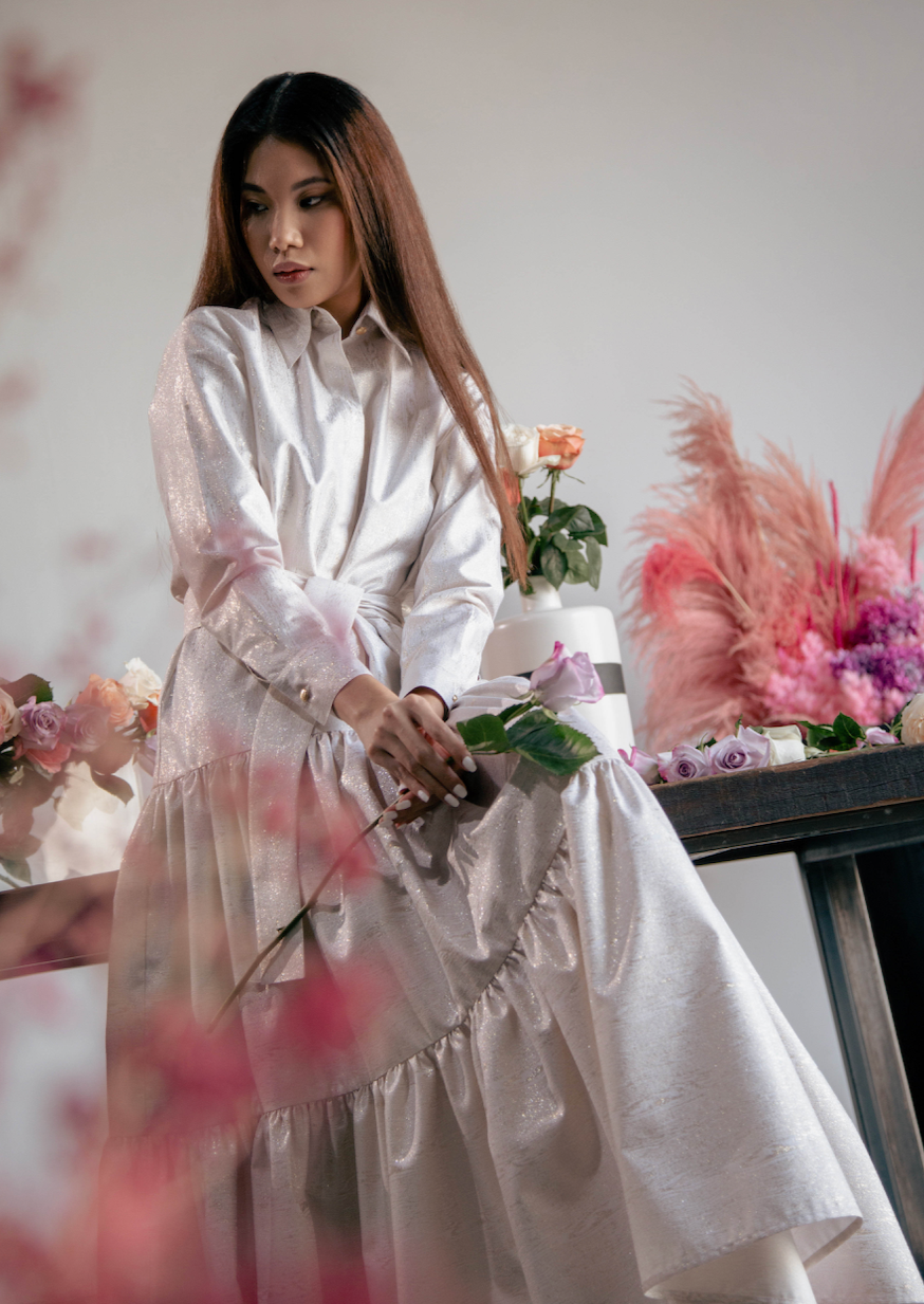 Shimmer Tiered Shirt Dress