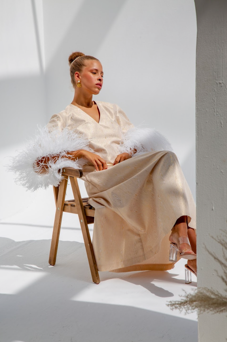 Shimmer Feather Bell-sleeve Kaftan