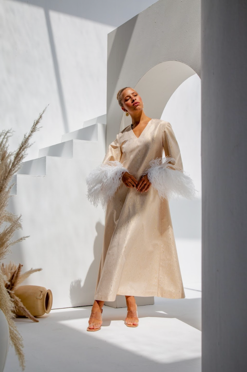 Shimmer Feather Bell-sleeve Kaftan