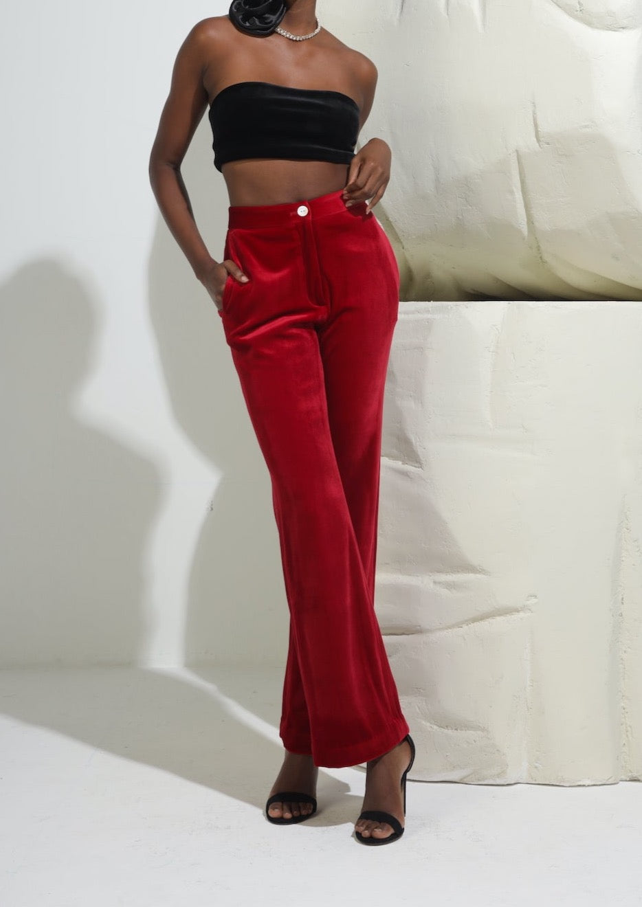 Velvet High-Waisted Trousers