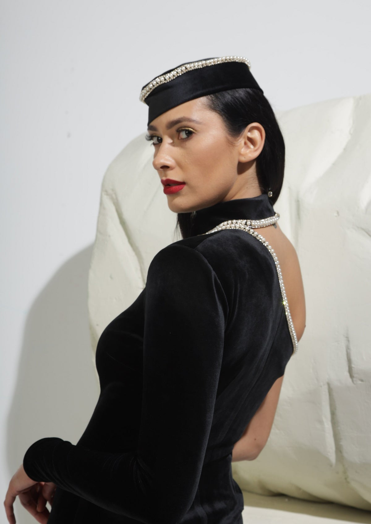 Embellished Velvet Kufi Hat