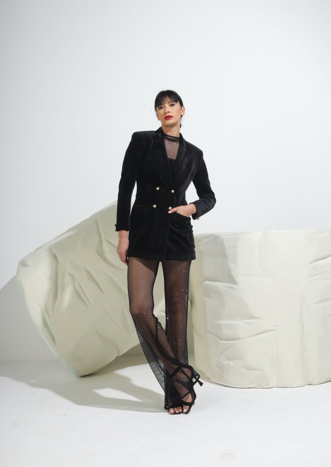 Double Breasted Velvet Blazer