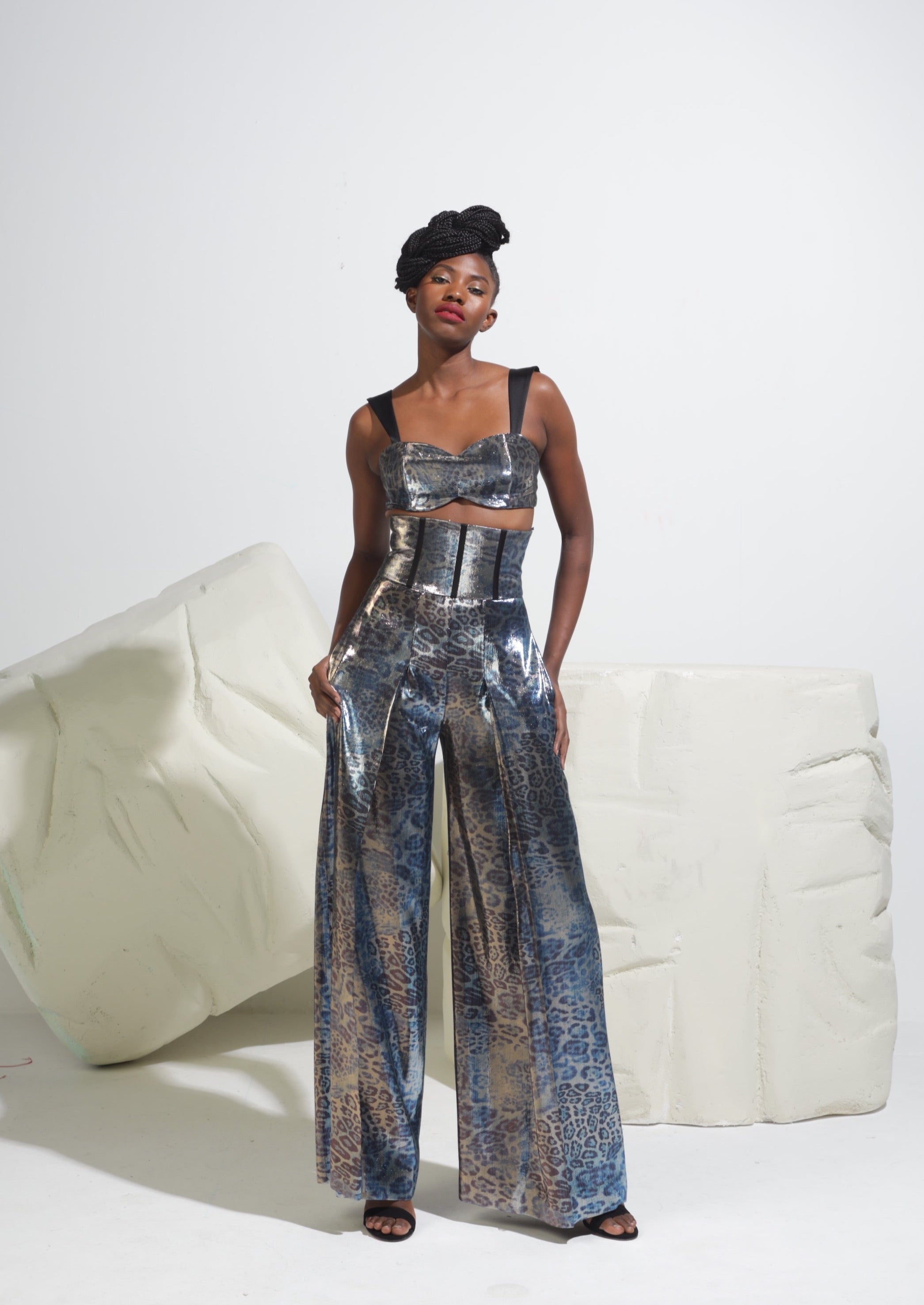 Leopard Print Bralette - Metallic Blue